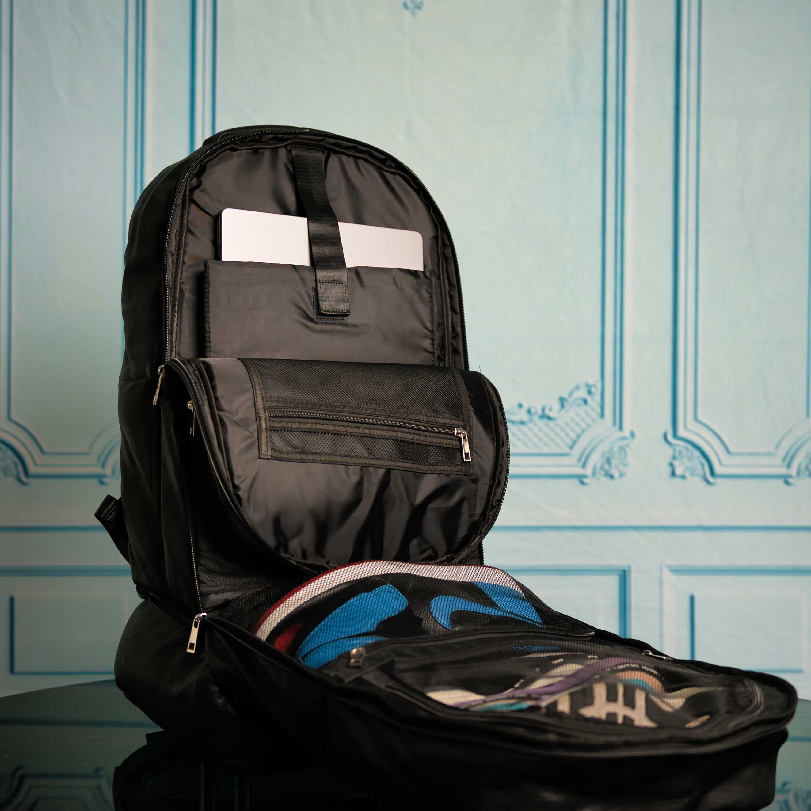 Black Leather Patented Carry On Backpack