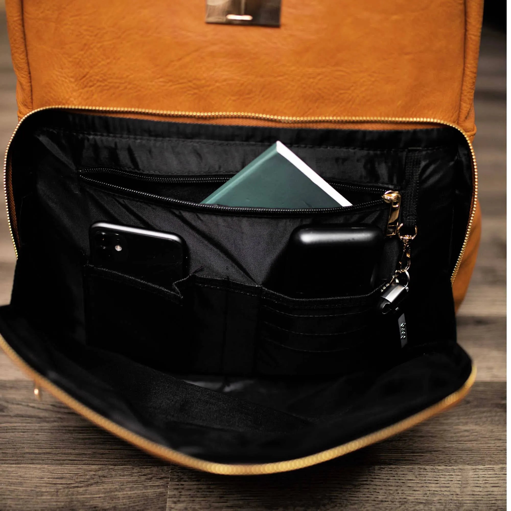 Brown Tumbled Leather Daily Commuter Backpack Bag (XL Design)