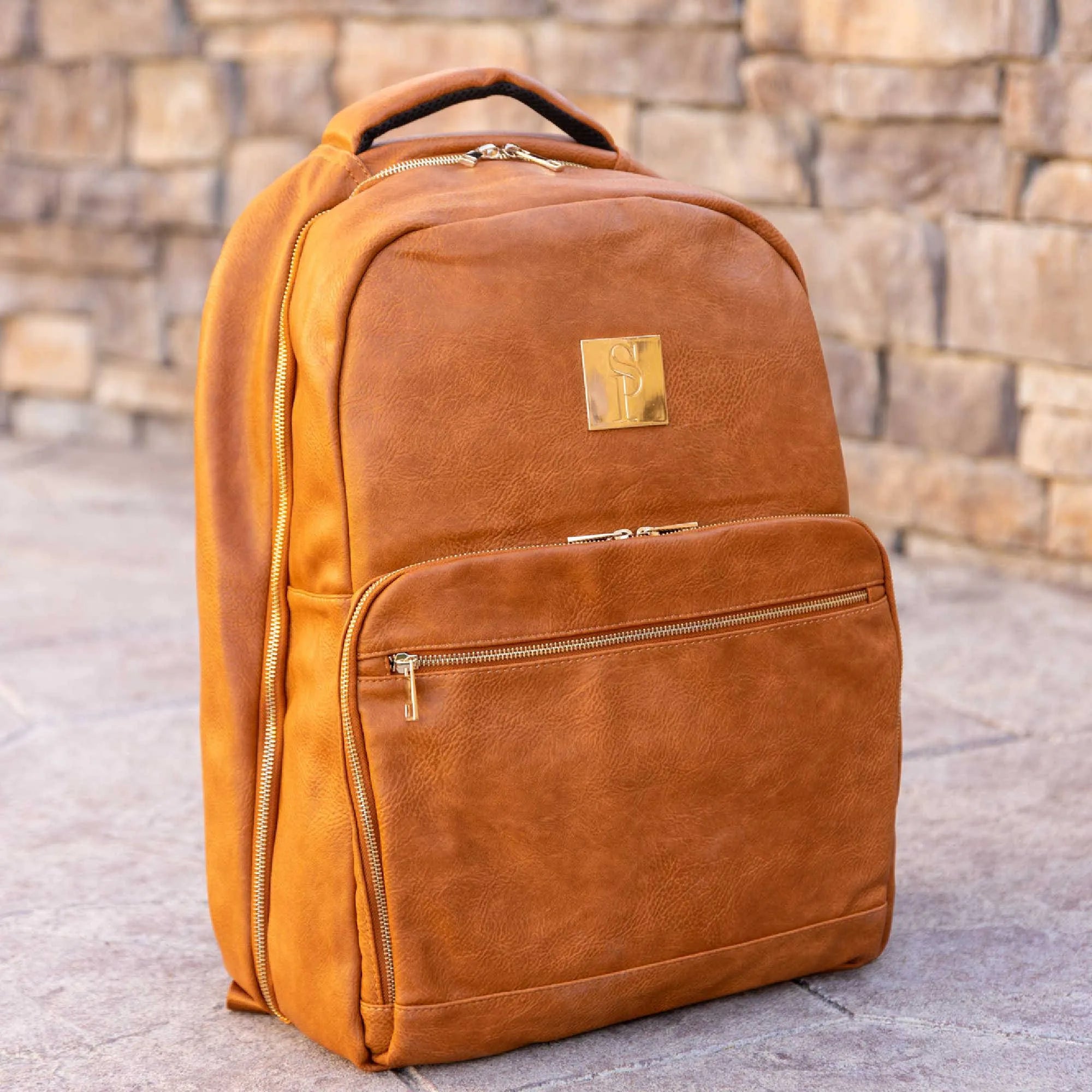 Brown Tumbled Leather Daily Commuter Backpack Bag (XL Design)