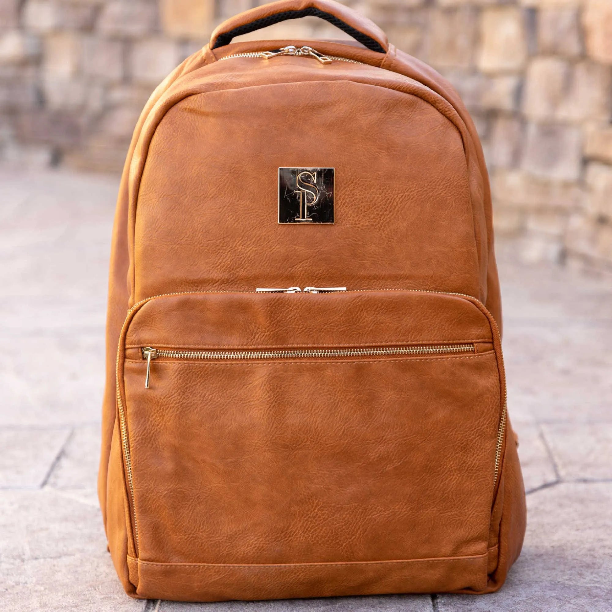 Brown Tumbled Leather Daily Commuter Backpack Bag (XL Design)