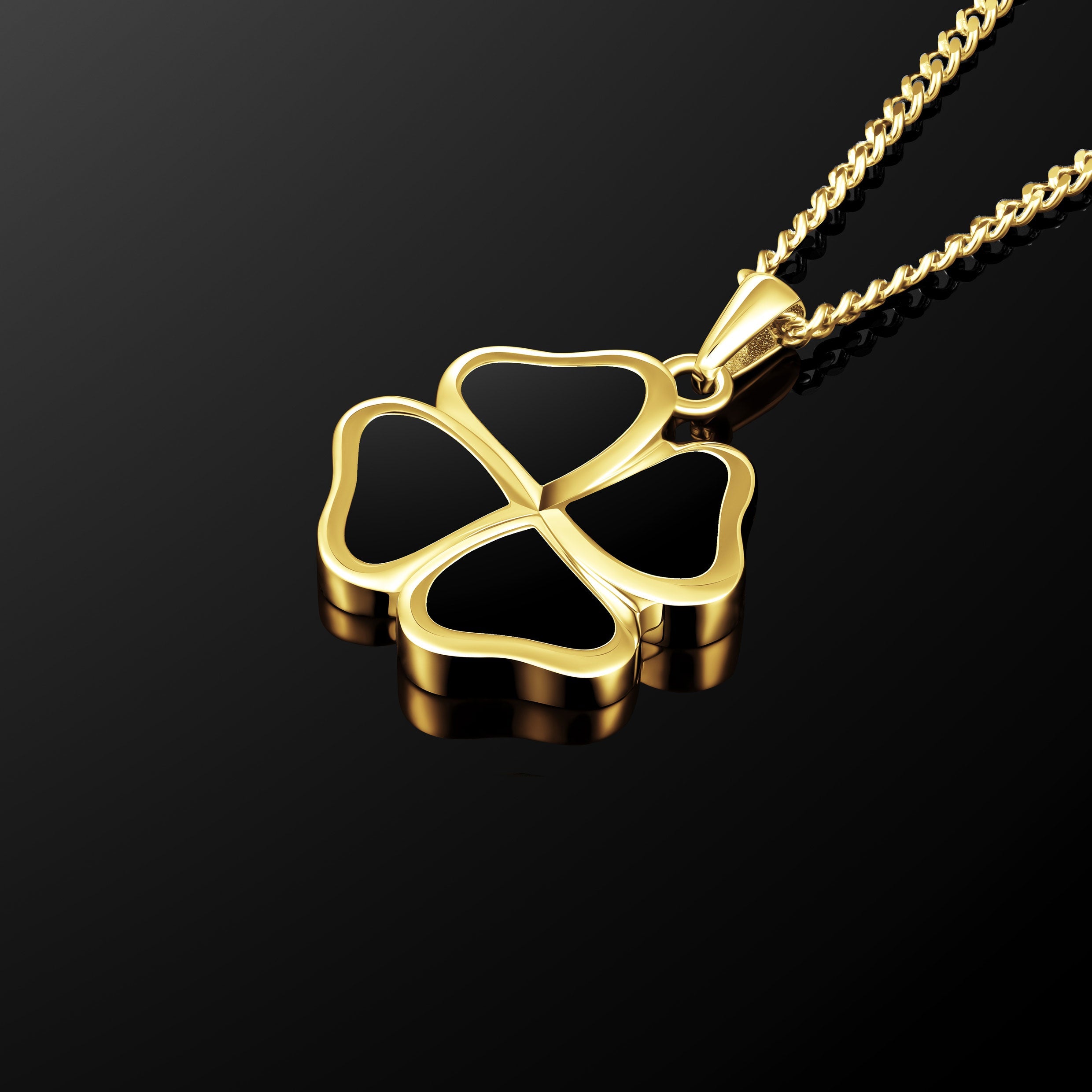 Clover Pendant - 14K Gold Onyx