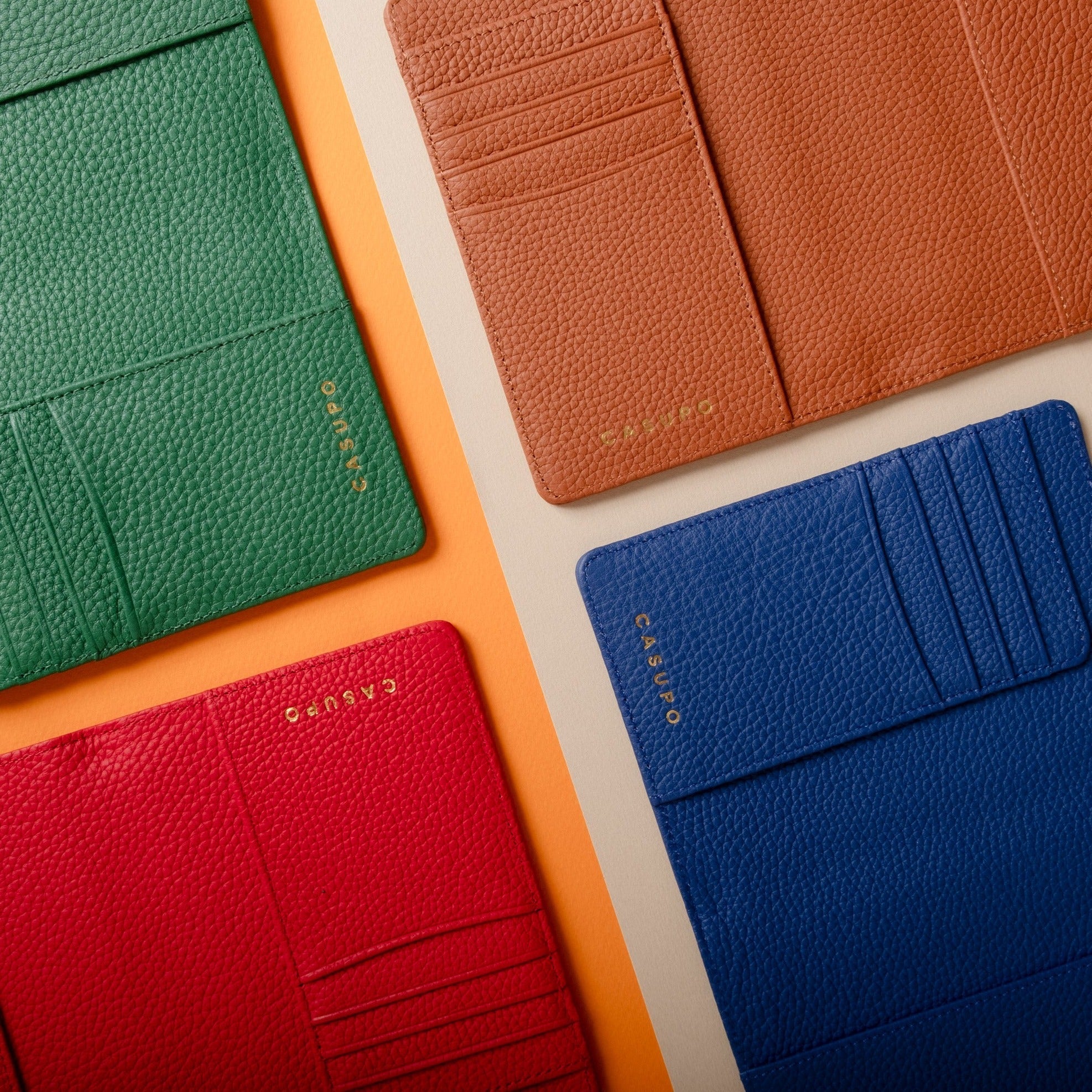 Leather Passport Wallet with RFID - Red