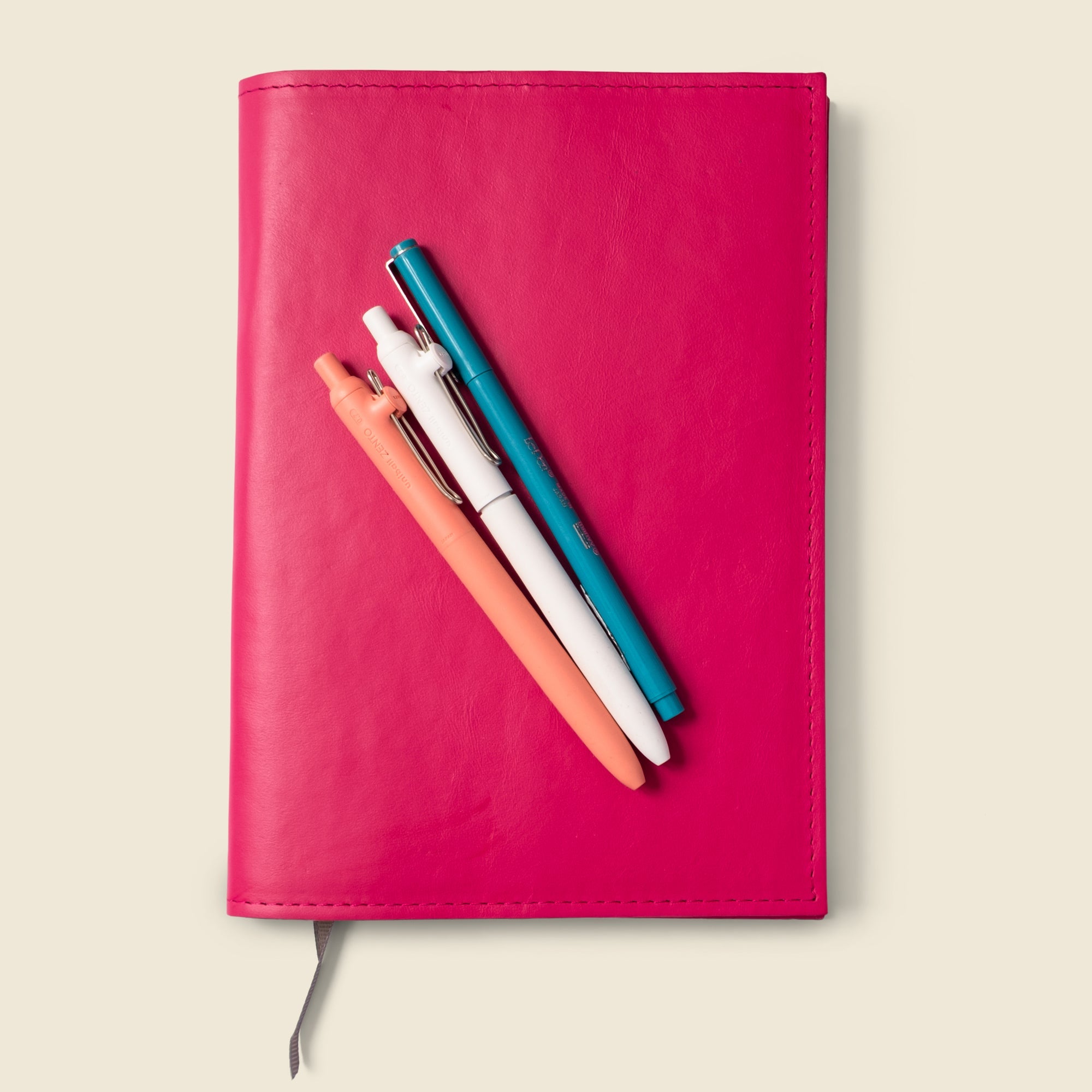 Refillable A5 Leather Notebook Cover - Pink