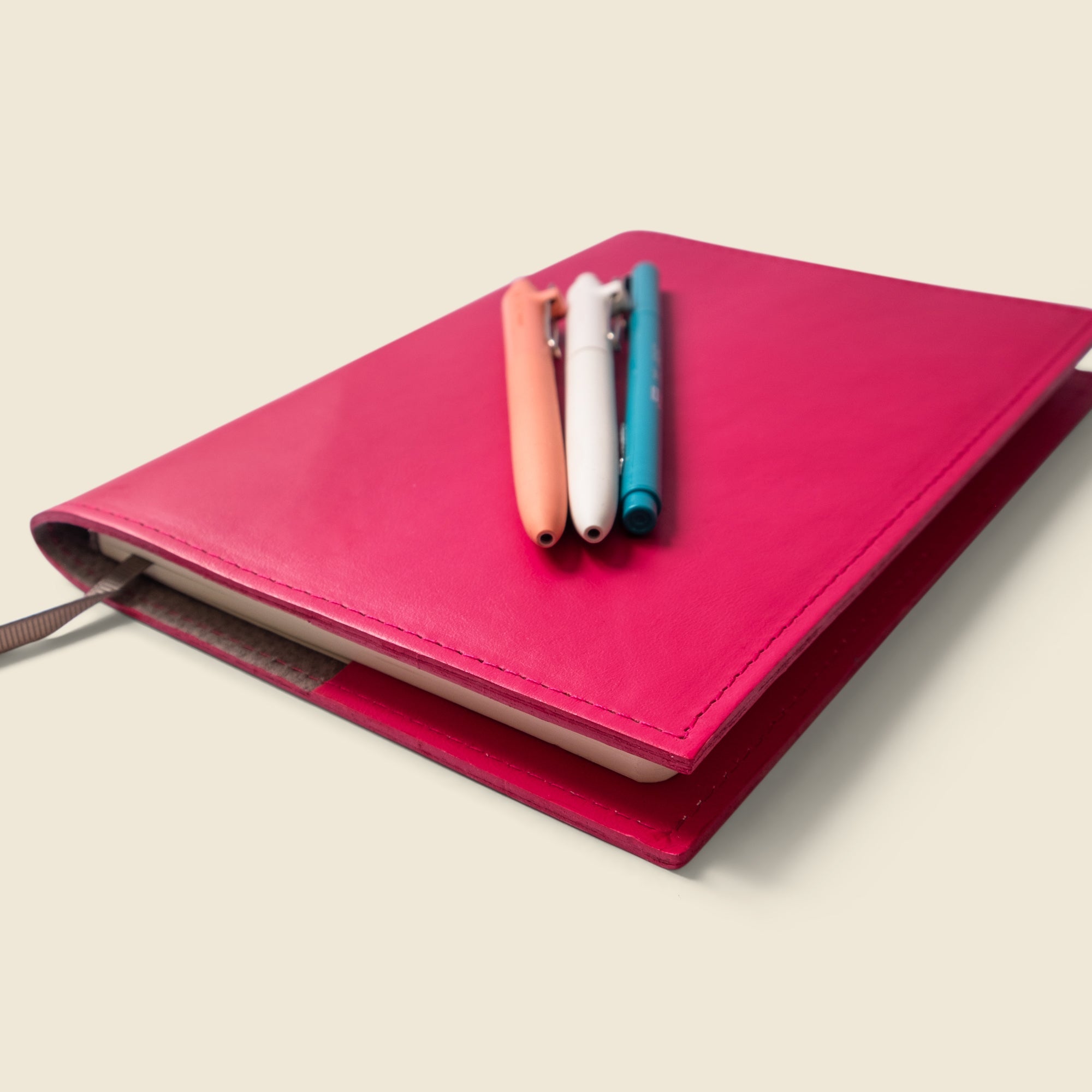 Refillable A5 Leather Notebook Cover - Pink
