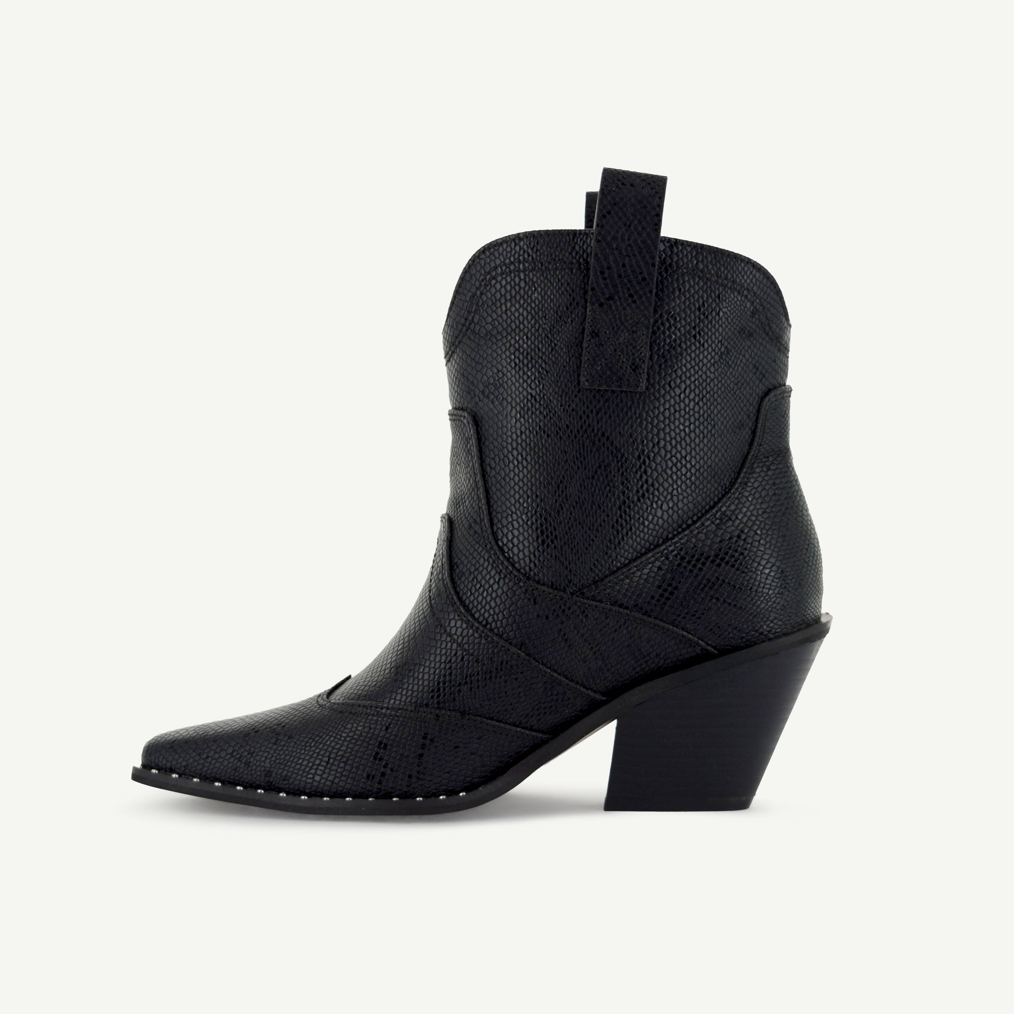 Isabel: Western Bootie - Black Snake