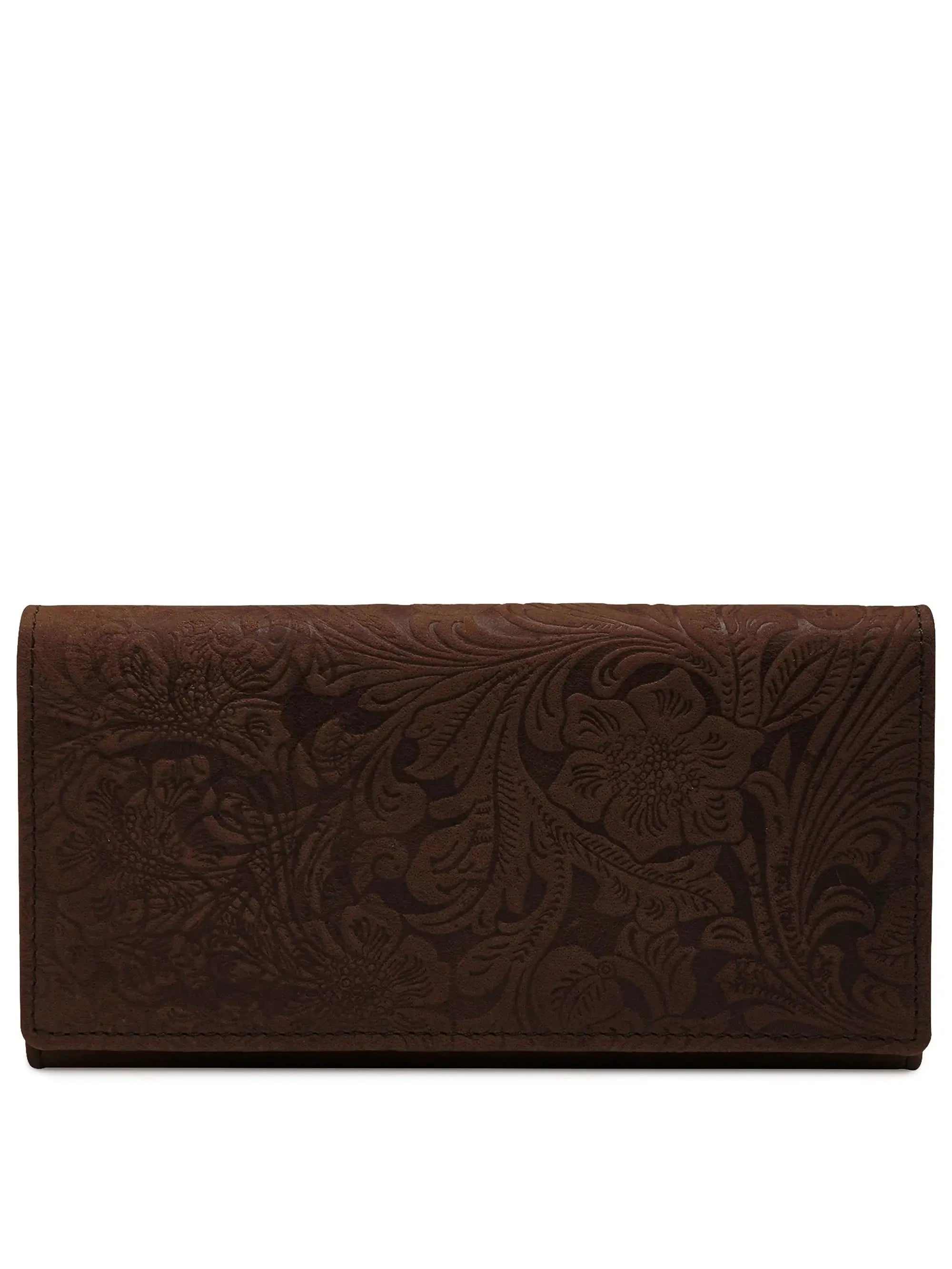 Embossed Floral Accordion Leather Wallet
