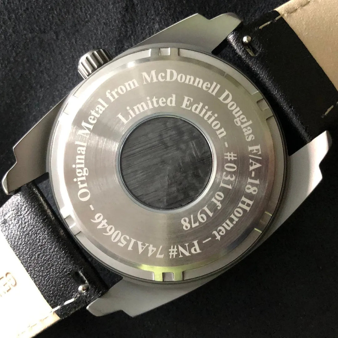 F-18 Hornet Tribute Men's Watch - Gun Metal Finish, Gray Dial, Black Leather Band
