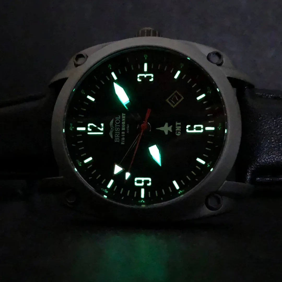 F-18 Hornet Tribute - Gun Metal Finish, Black Dial, Black Leather Band