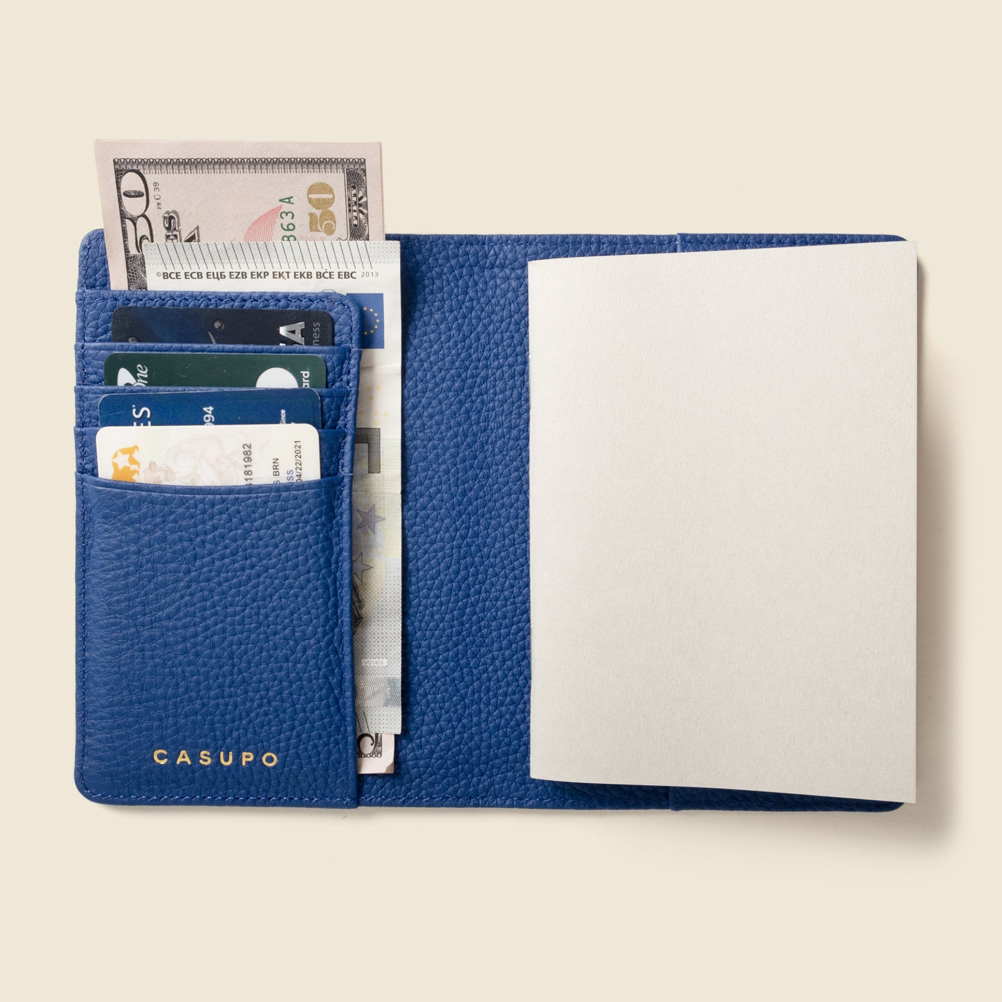 Leather Passport Wallet with RFID Shield - Cobalt