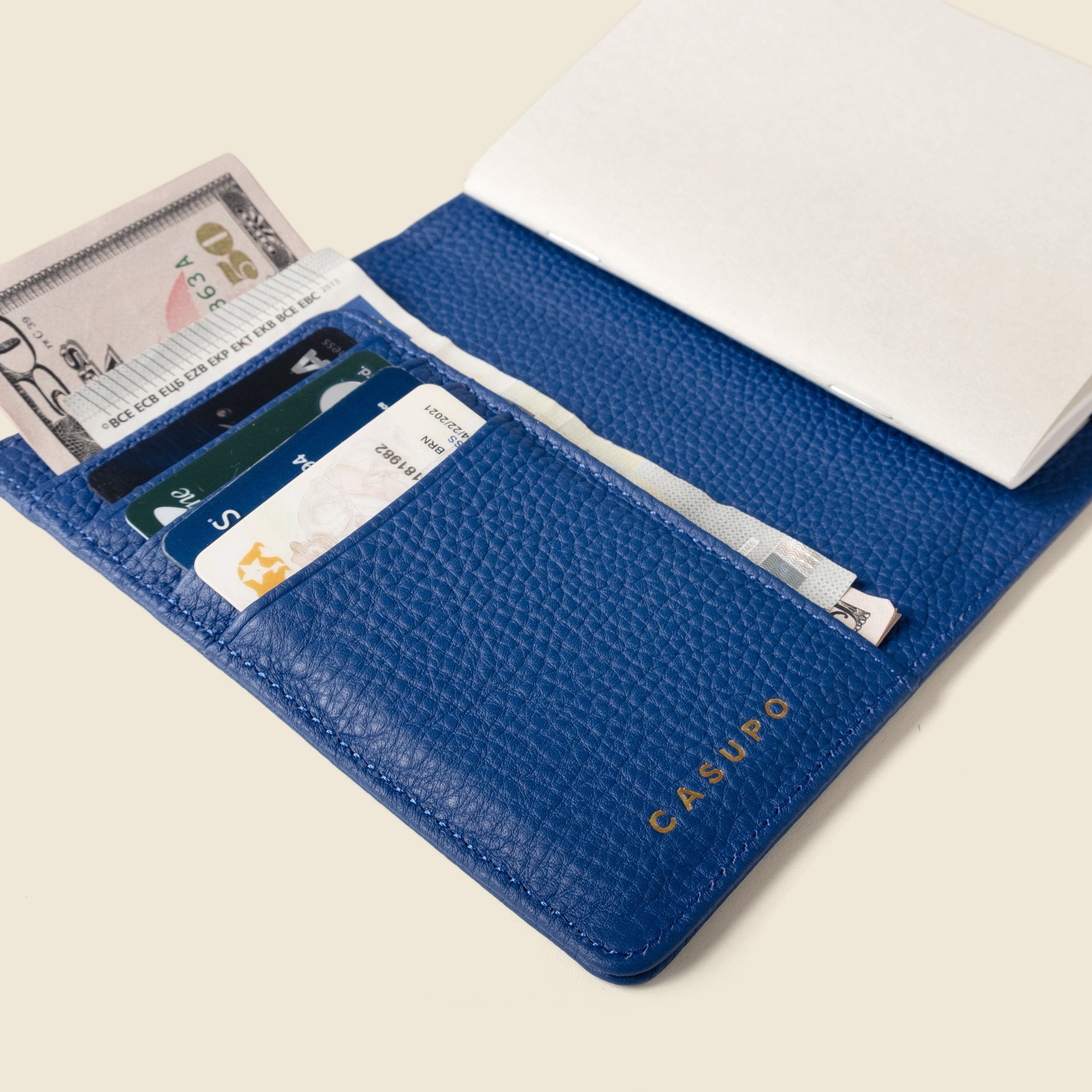 Leather Passport Wallet with RFID Shield - Cobalt