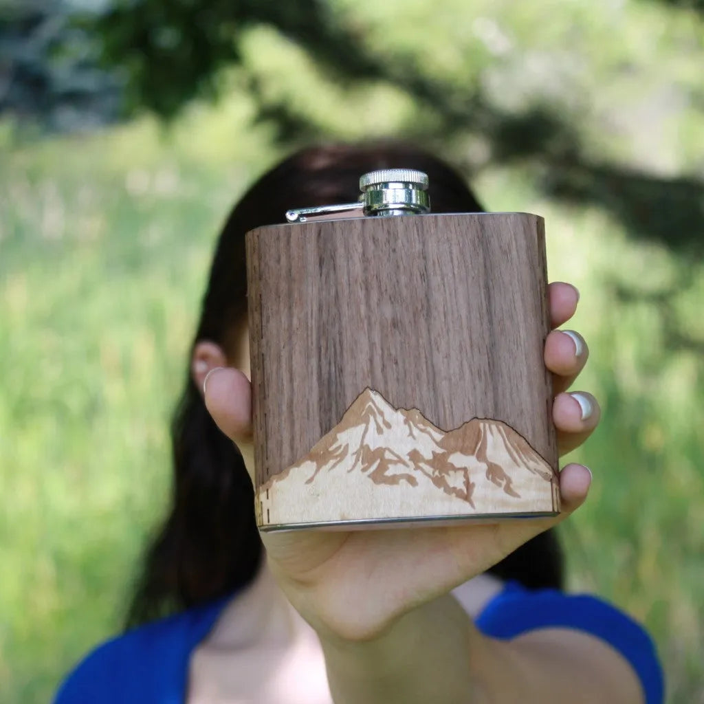 Wooden Hip Flask - Cascade Range (Mt. Shasta)