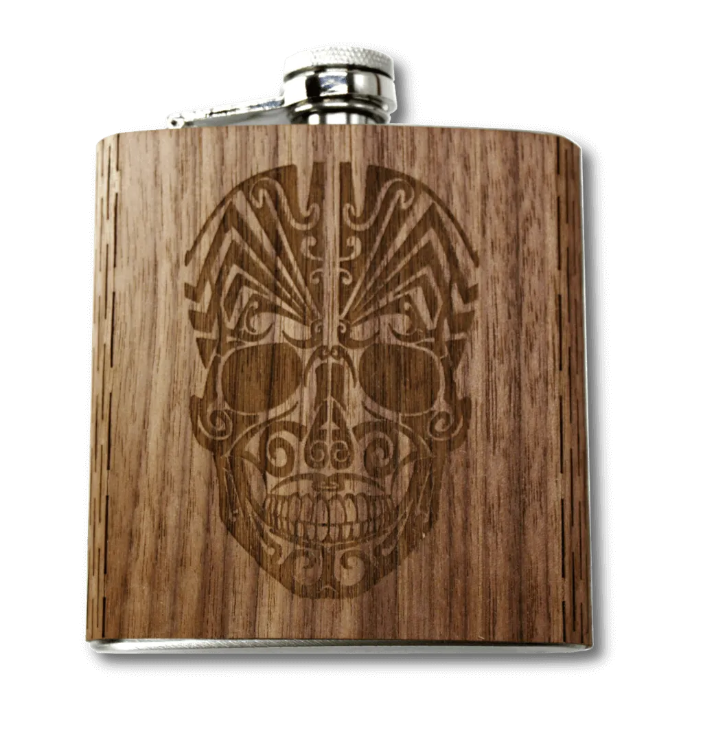 6 oz. Wooden Hip Flask (Dio De Los Muertos - Day of the Dead)