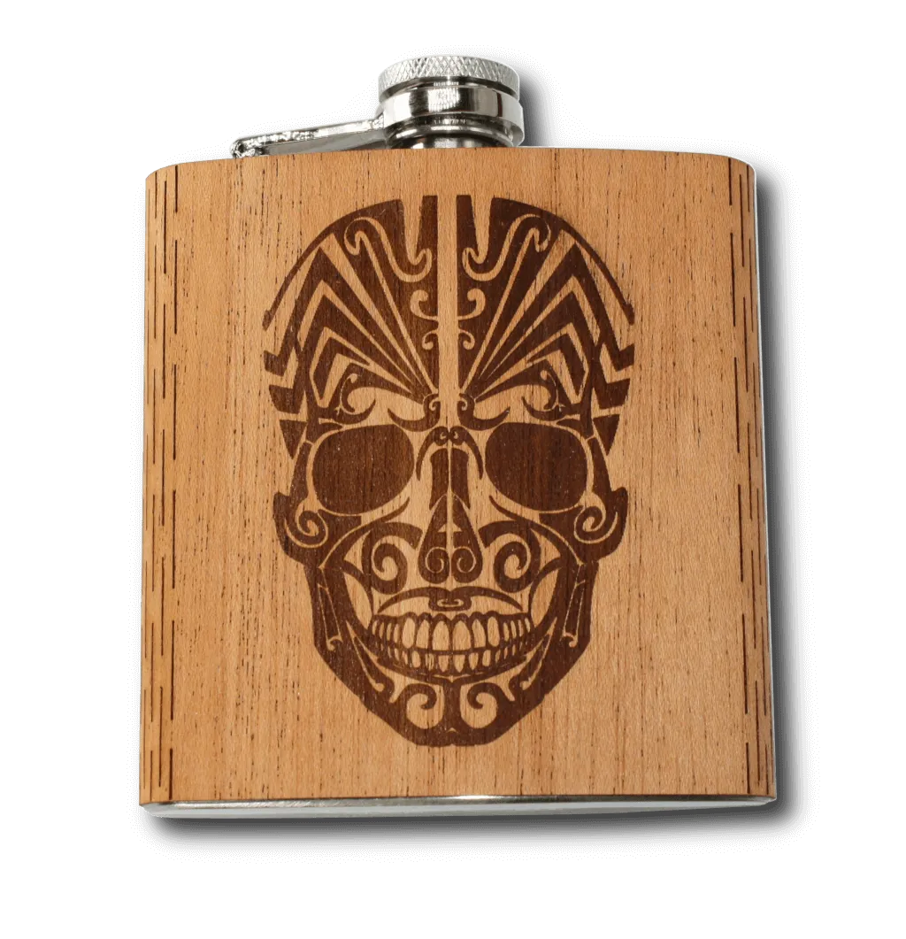 6 oz. Wooden Hip Flask (Dio De Los Muertos - Day of the Dead)