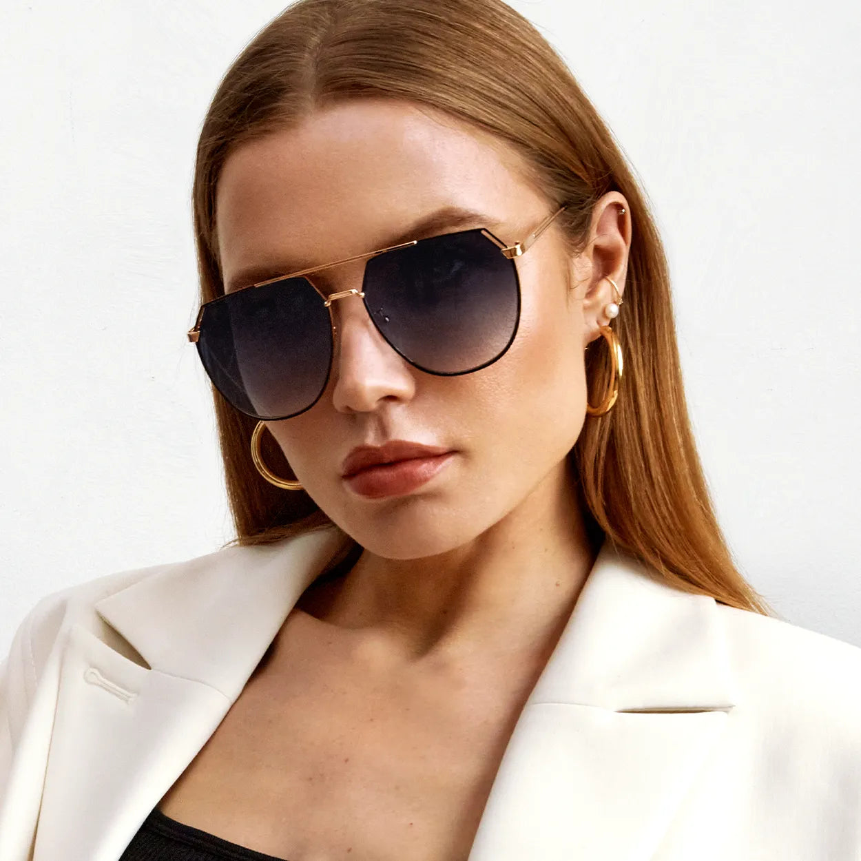 Farrah - Midnight Square Aviator Sunglasses