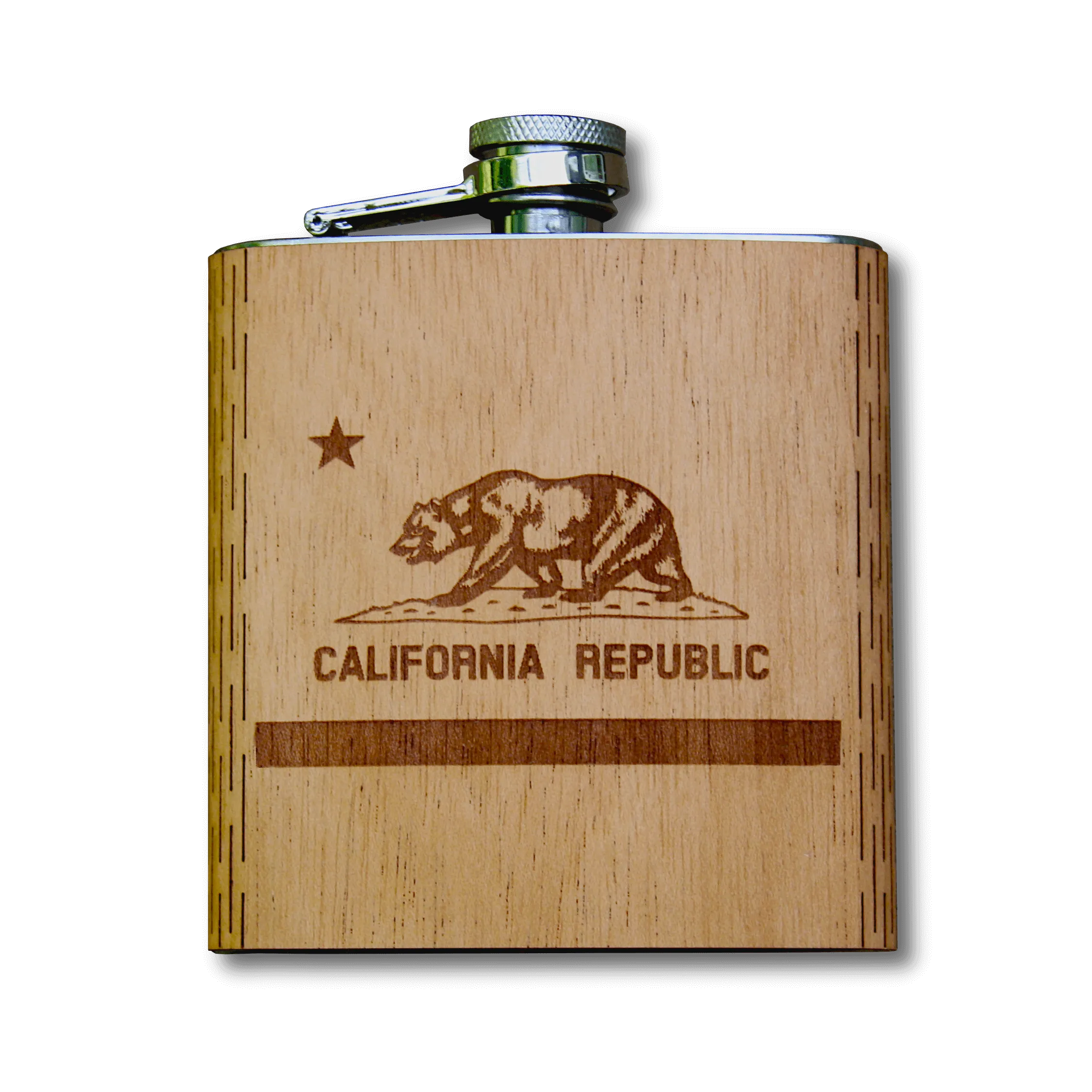 6 oz. Wooden Hip Flask (California Republic Flag in Mahogany)