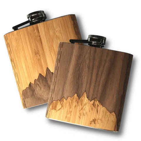 6 oz. Wooden Hip Flask (Sawtooth Mountains in Bamboo & Black Walnut)