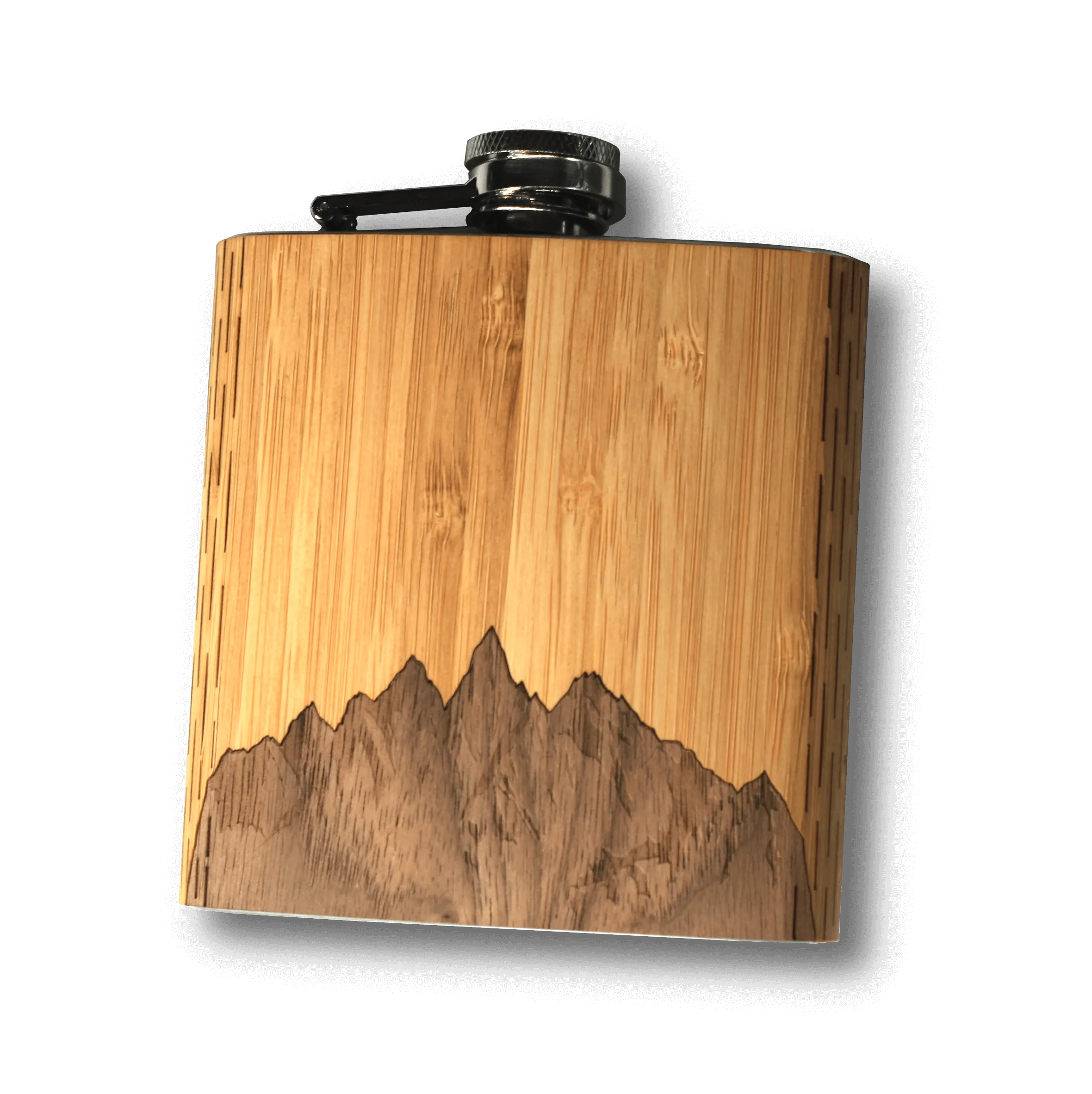 6 oz. Wooden Hip Flask (Sawtooth Mountains in Bamboo & Black Walnut)