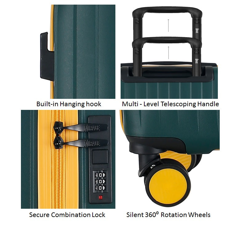 GALA 3 Piece Polycarbonate Luggage Set with TSA Lock - Army Green