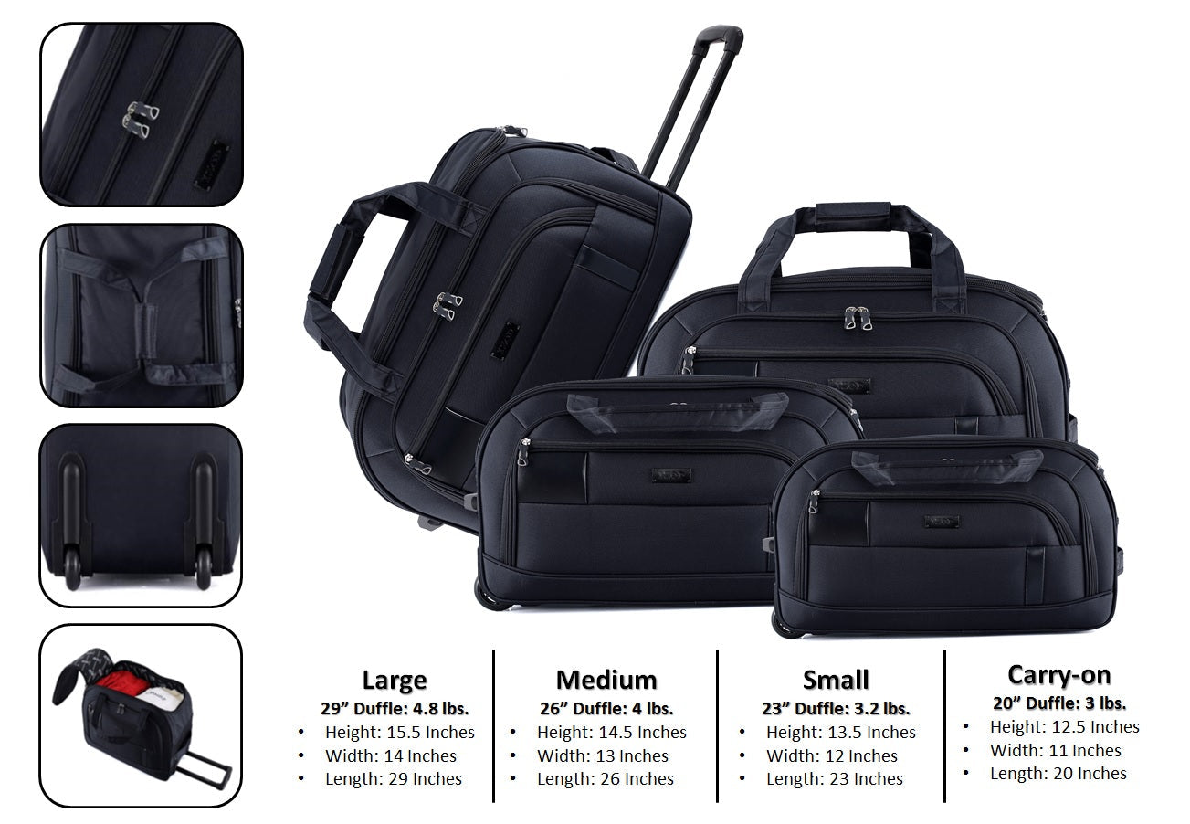 Gavin Soft shell Lightweight Duffel Rolling Bag 4 Piece Set