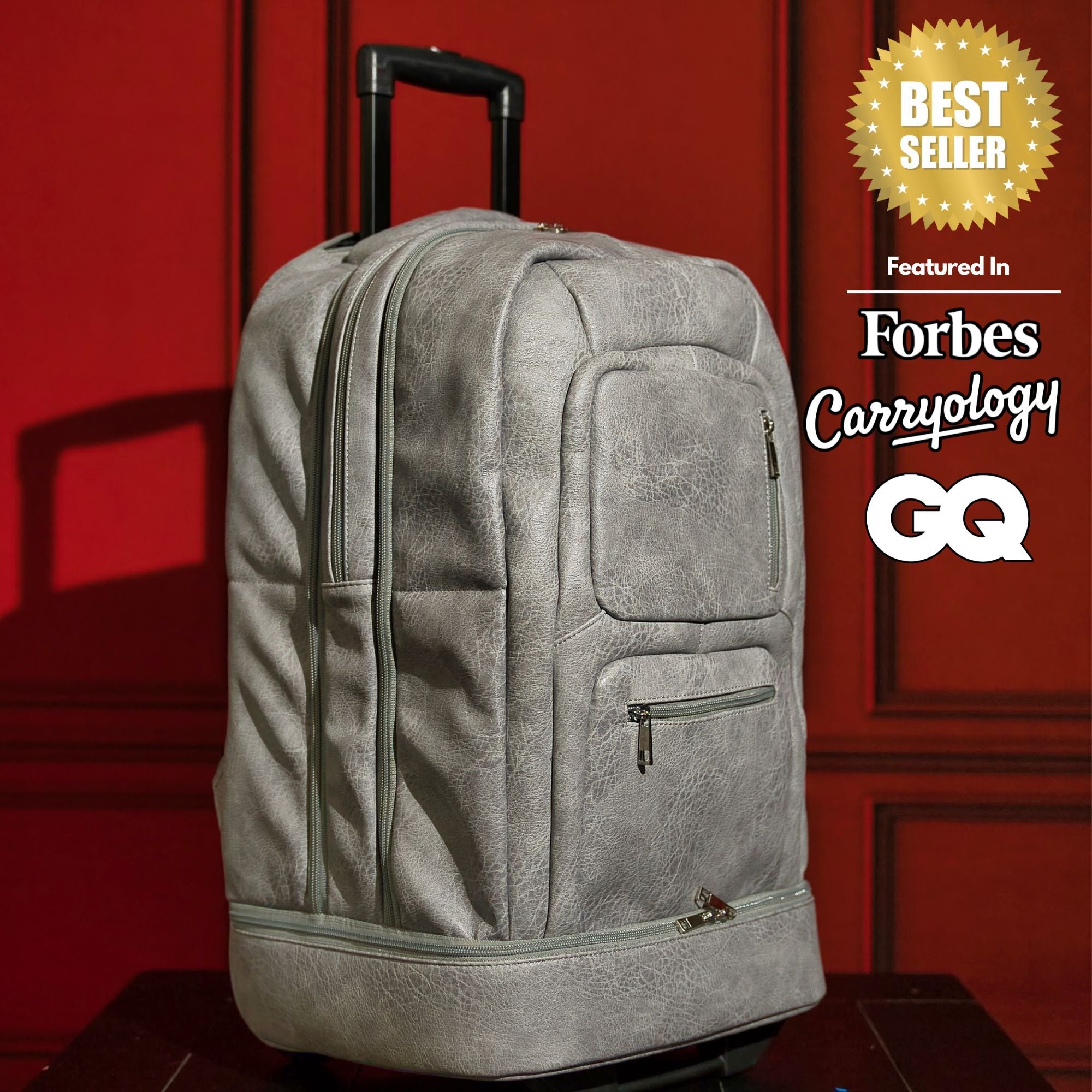 Grey Leather Carry-On Patented Roller Bag