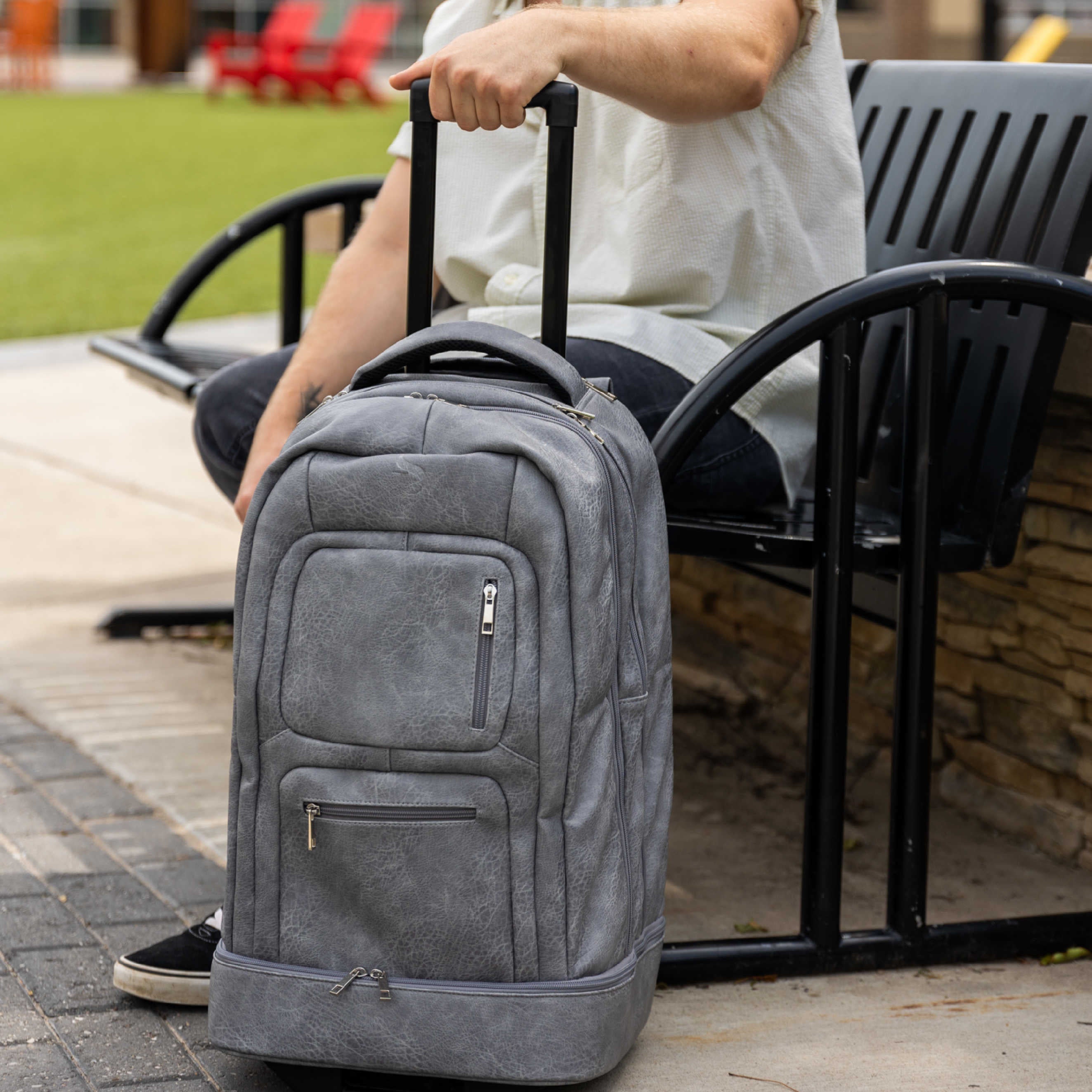 Grey Leather Carry-On Patented Roller Bag