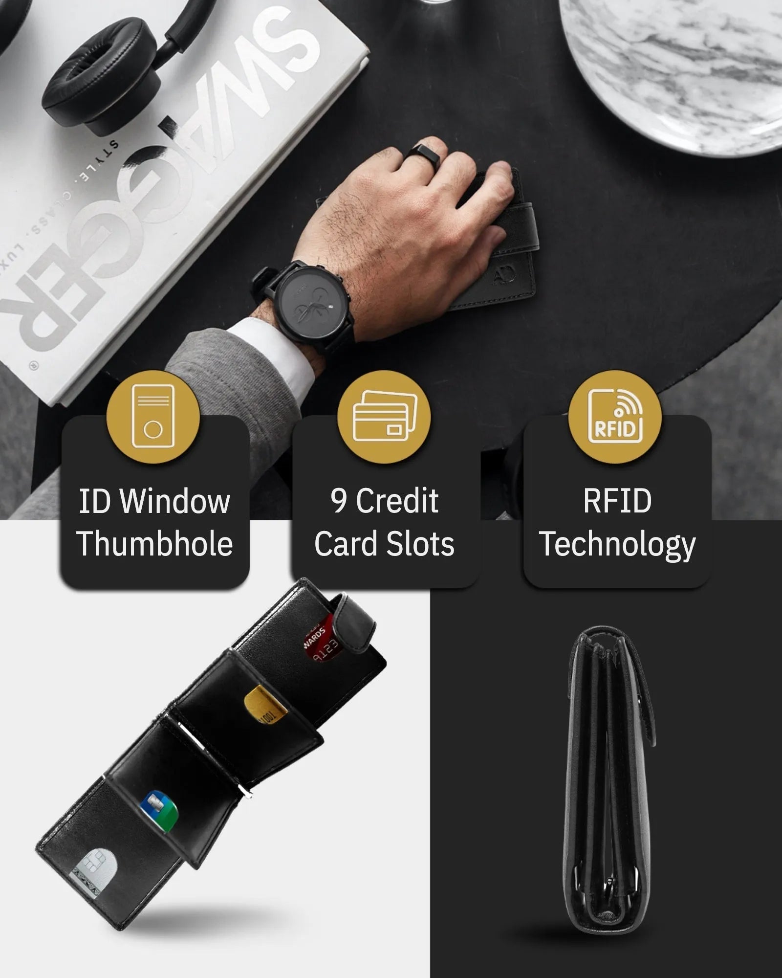 Vegan Leather Bifold Wallet with Removable Money Clip