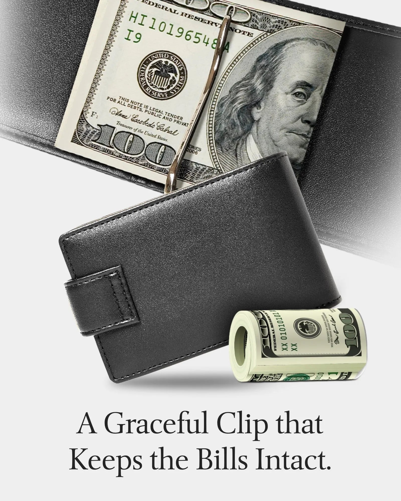 Vegan Leather Bifold Wallet with Removable Money Clip
