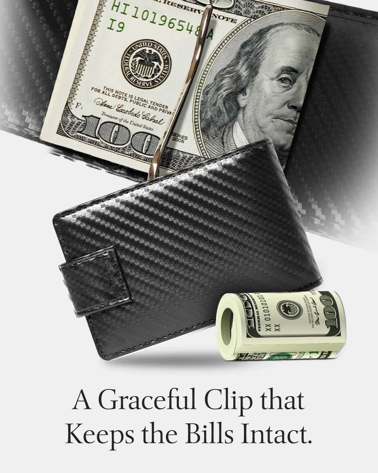 Vegan Leather Bifold Wallet with Removable Money Clip