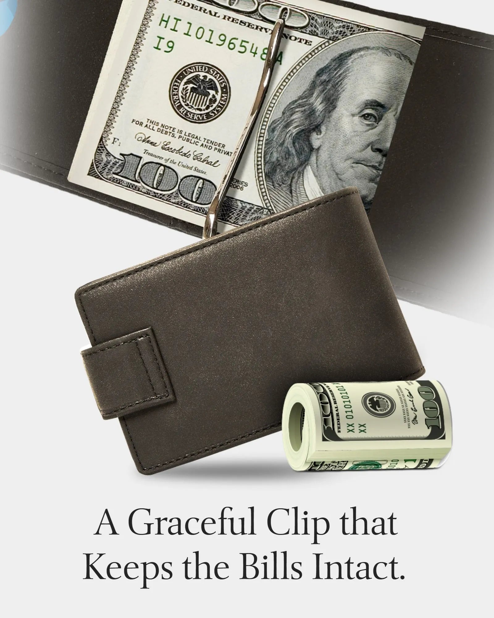 Vegan Leather Bifold Wallet with Removable Money Clip