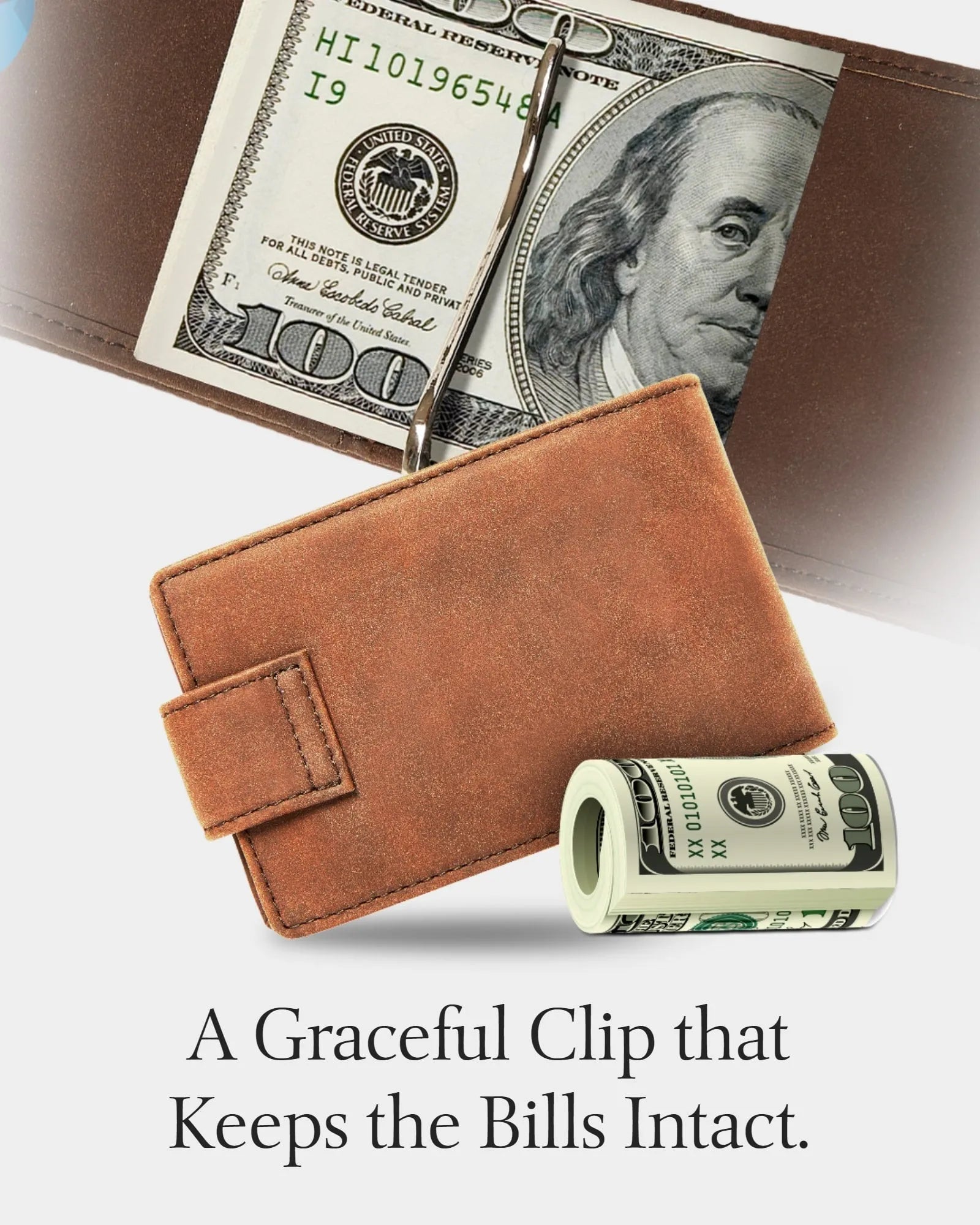 Vegan Leather Bifold Wallet with Removable Money Clip