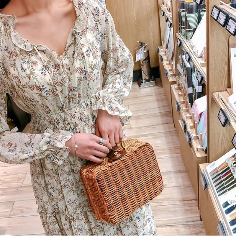 Vintage Handmade Wicker Picnic Basket