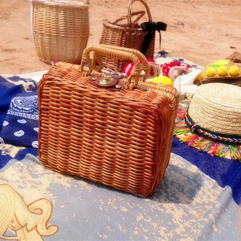 Vintage Handmade Wicker Picnic Basket