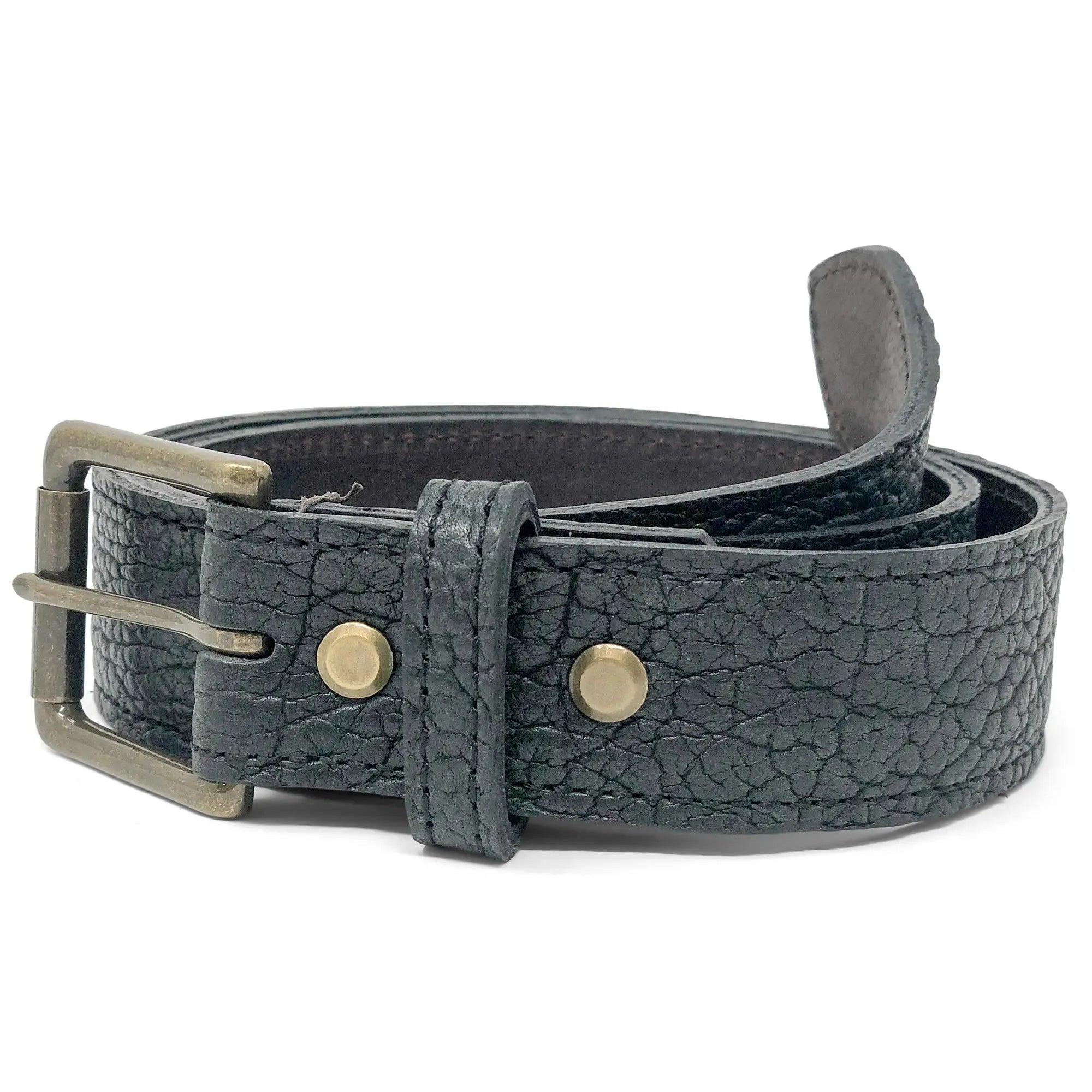 Handmade Leather Belt | American Shrunken Bison | Black