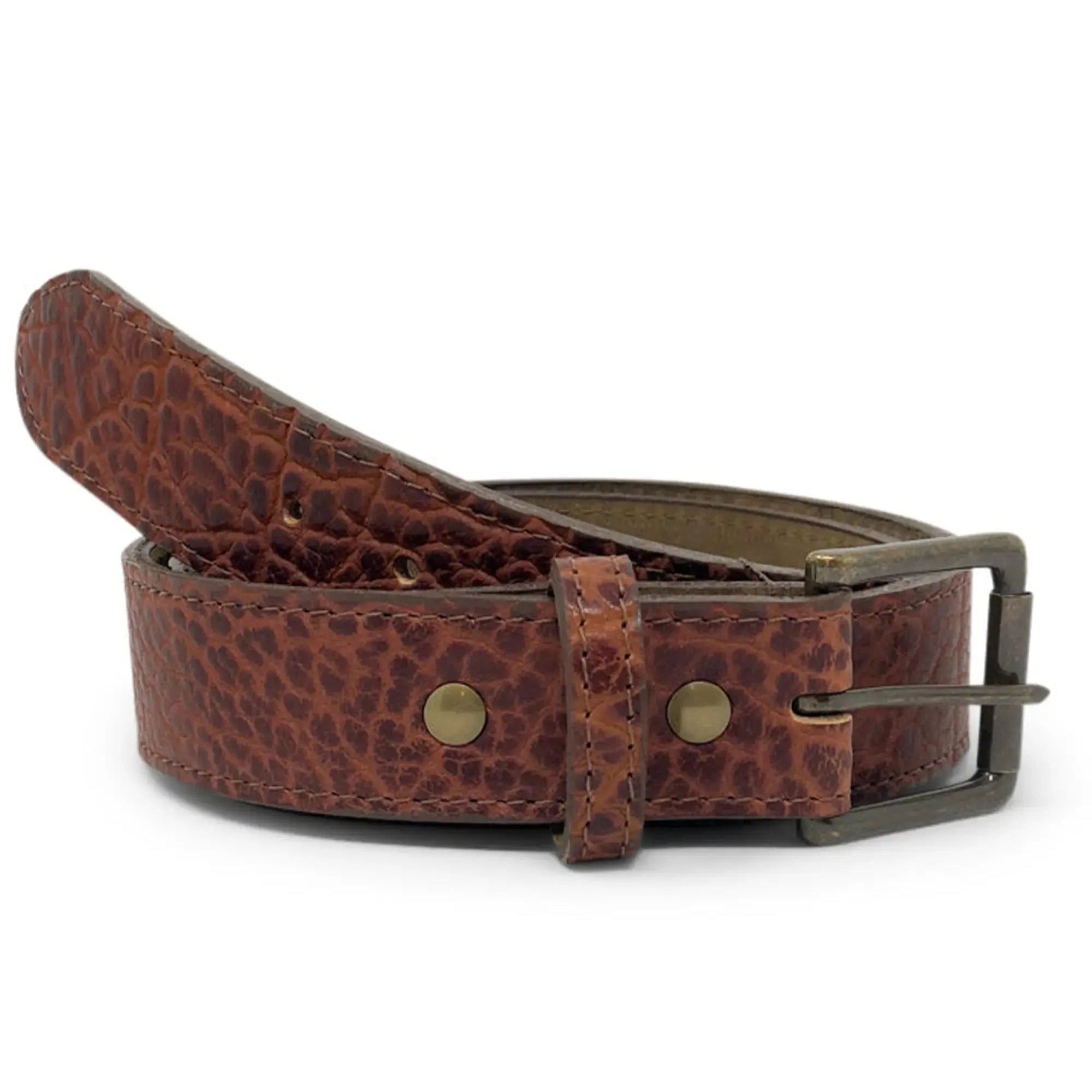 Handmade Leather Belt | American Shrunken Bison | Cognac