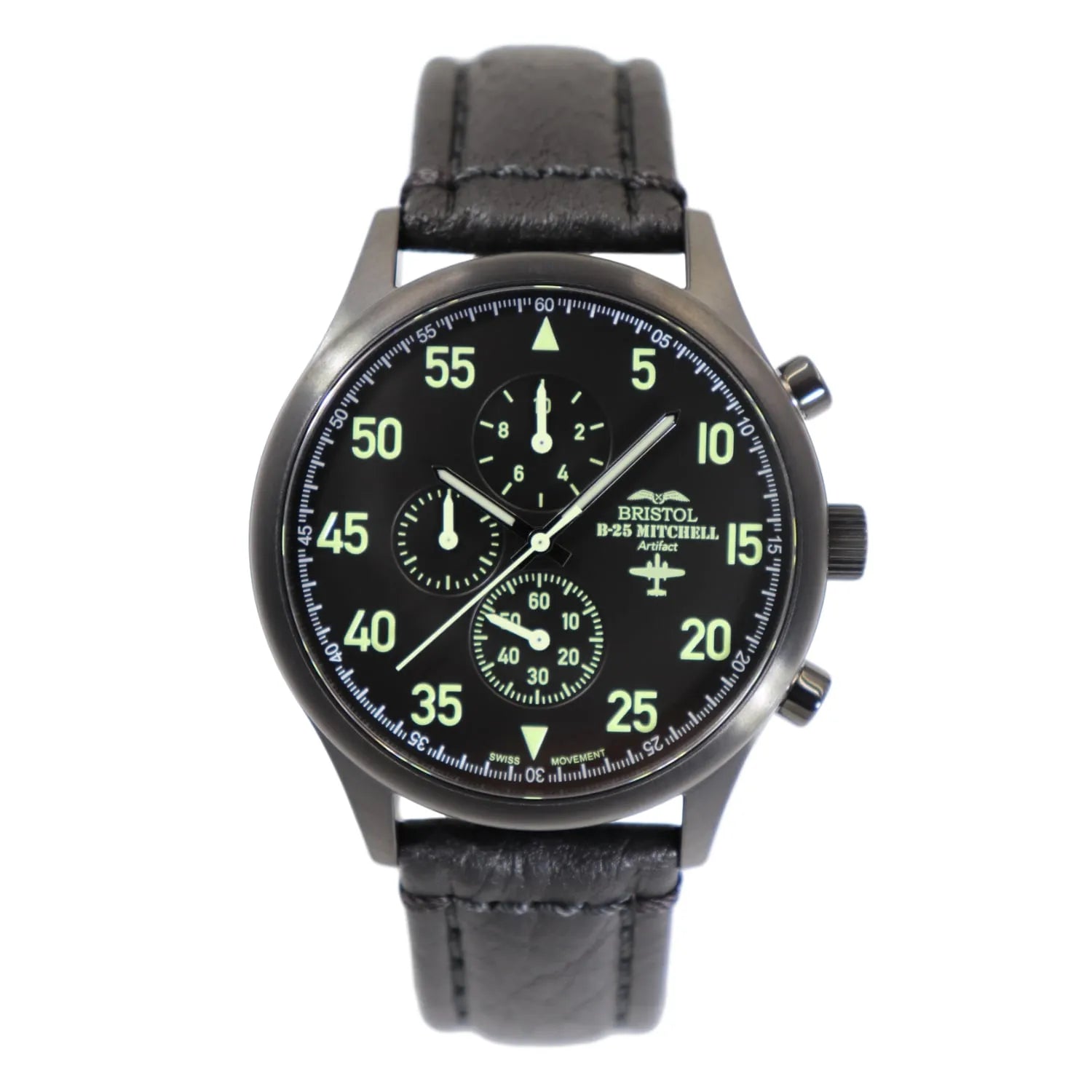 B-25 Mitchell Tribute Men's Watch - Black Finish, Black Leather Band