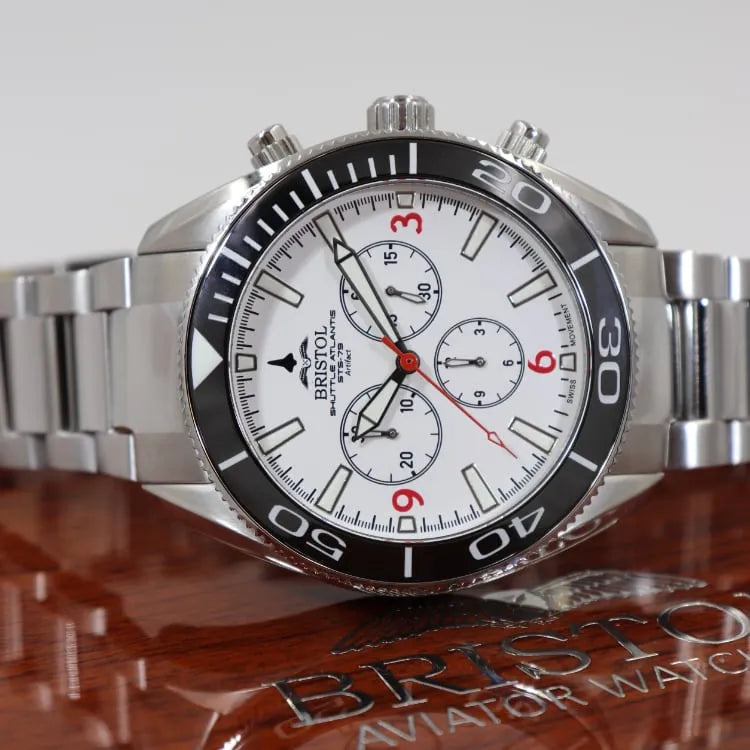 Space Shuttle Atlantis Tribute Men's Watch - Stainless Steel, White Dial