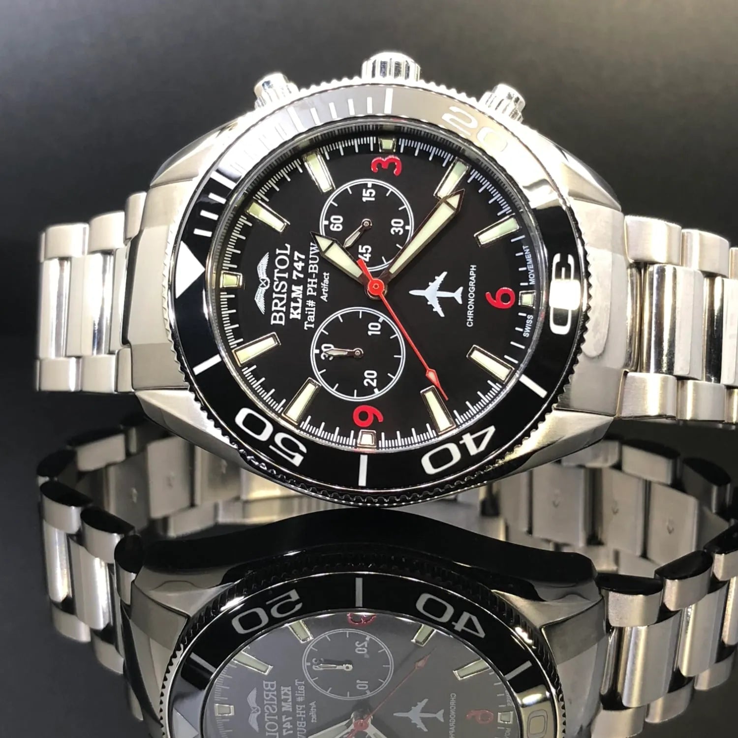 747 Tribute Men's Watch - Stainless Steel, Black Dial Watch