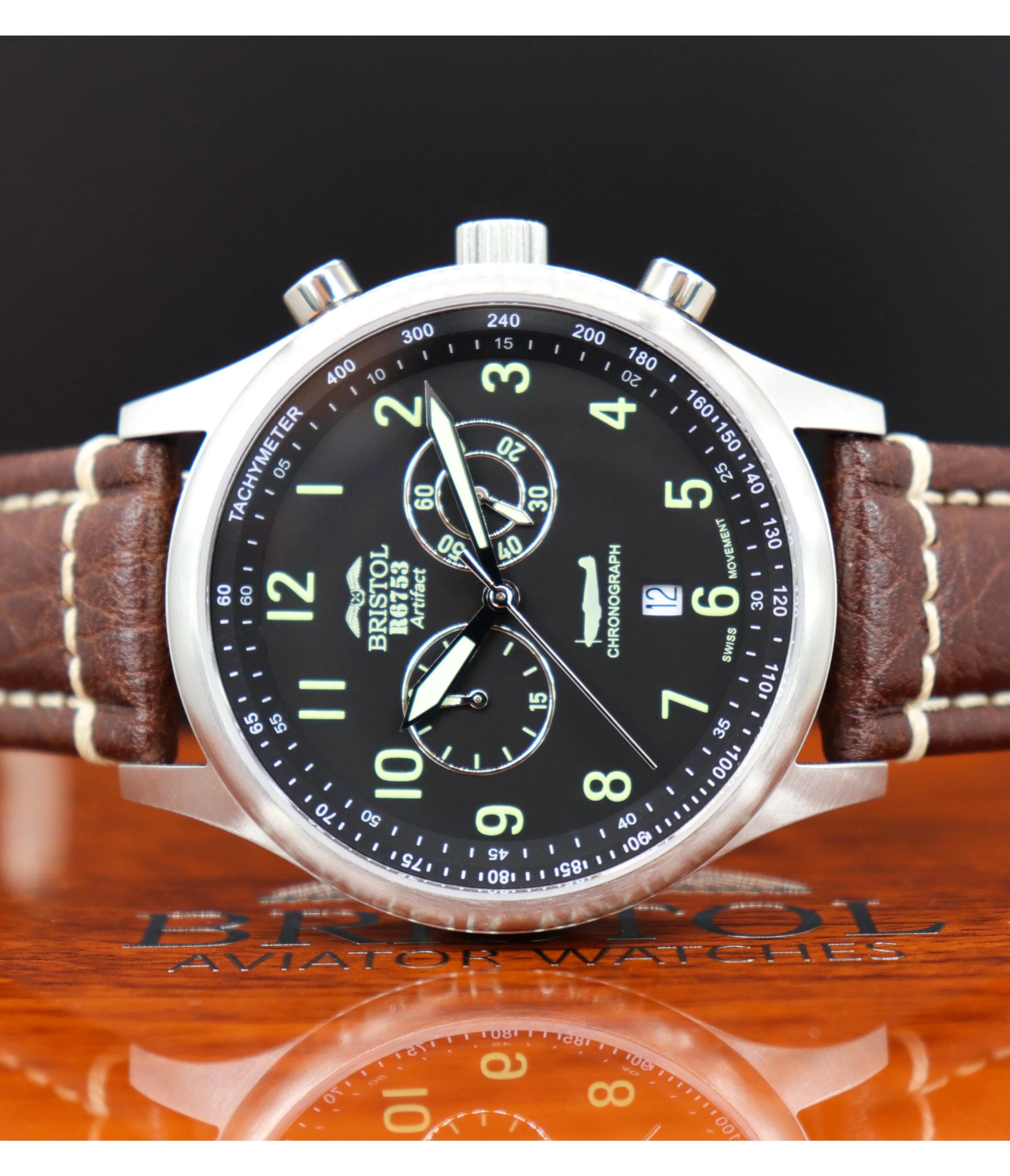 R6753 - Our Spitfire R6753 Tribute Men's Watch - Stainless Steel, Brush Finish, Brown Leather Band