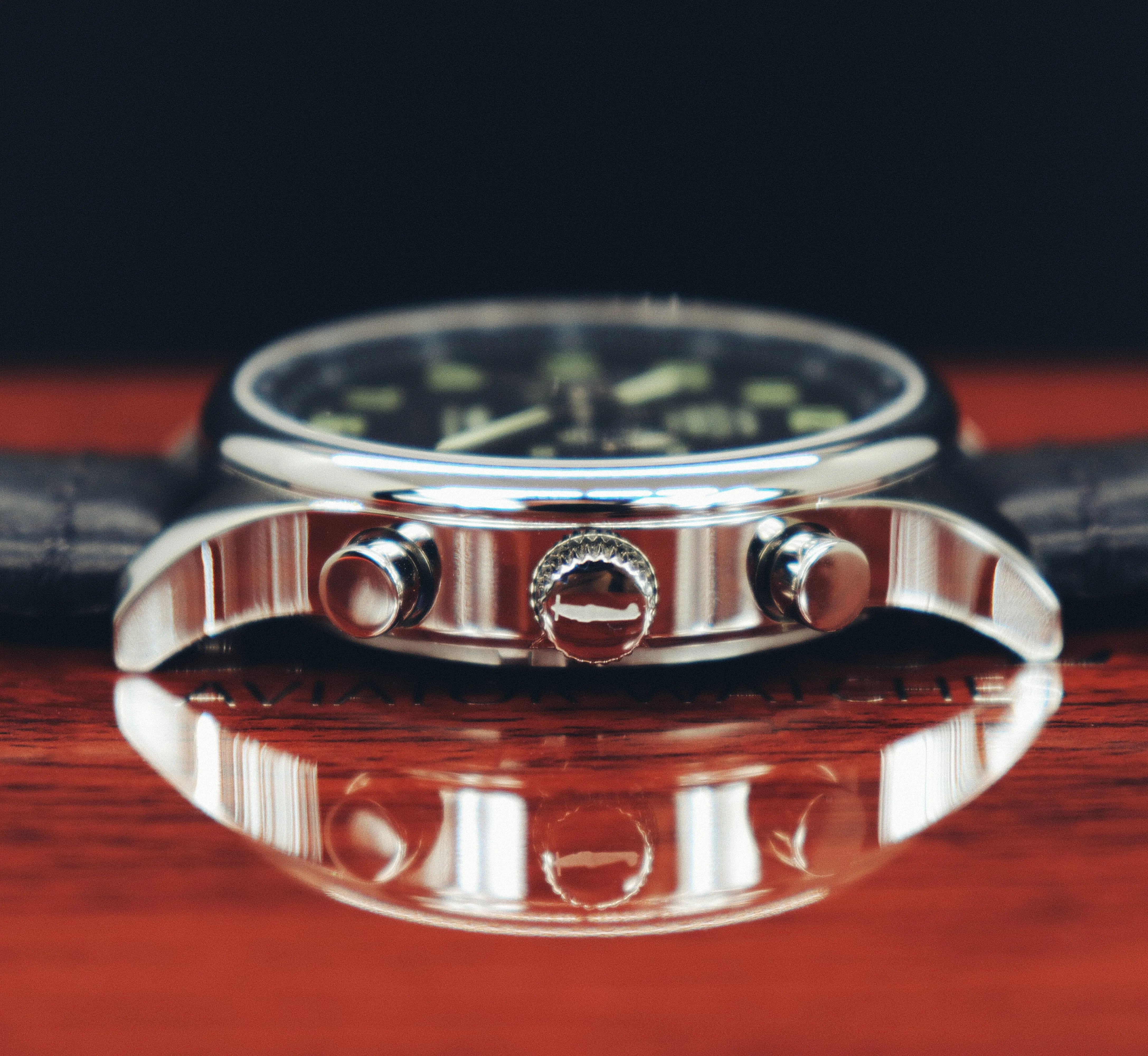 R6753 - Our Spitfire R6753 Tribute Men's Watch - Stainless Steel, Polished Finish, Black Leather Band