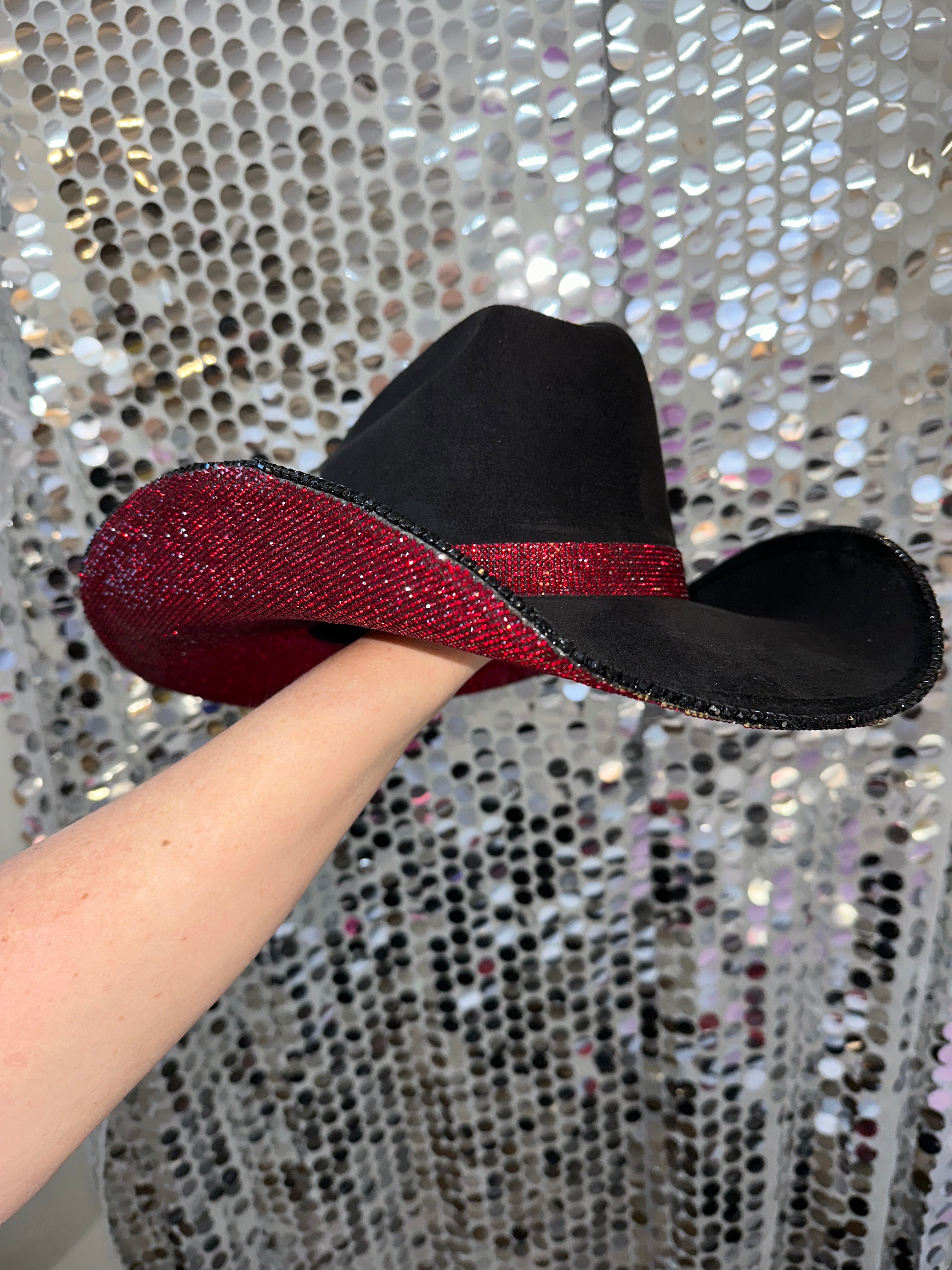 Black Suede & Maroon Rhinestones