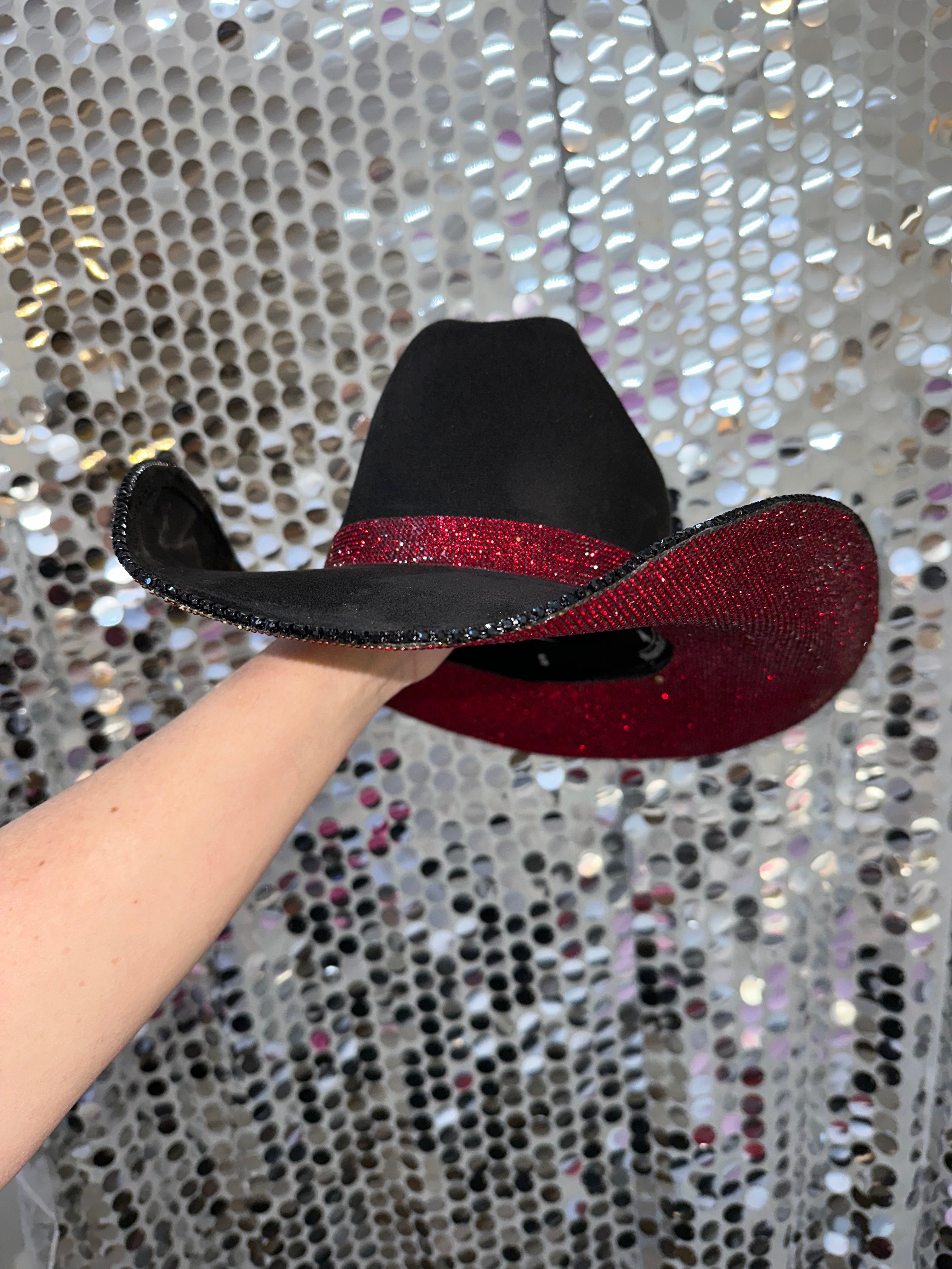 Black Suede & Maroon Rhinestones