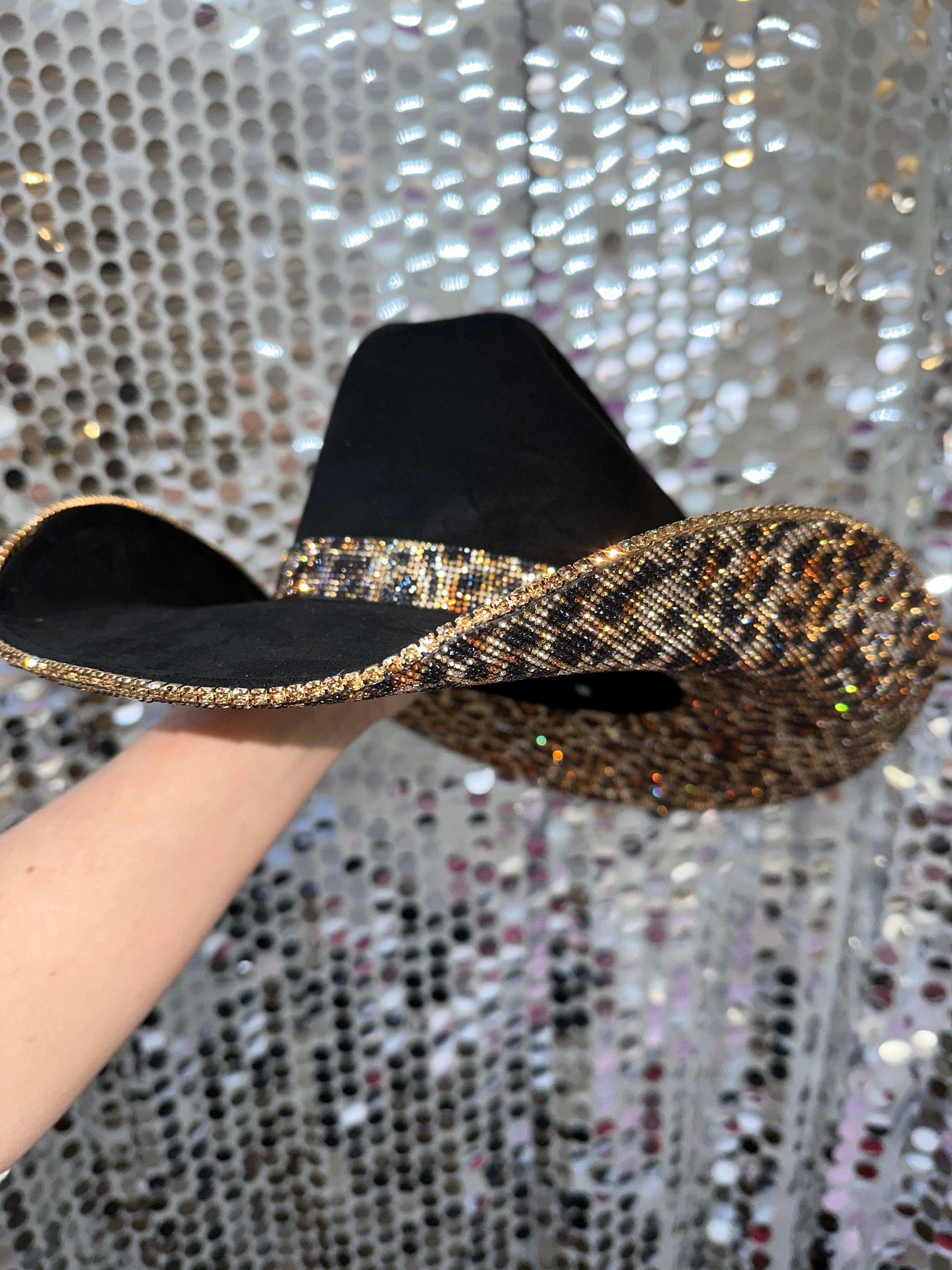 Black Suede & Brown Leopard Rhinestones