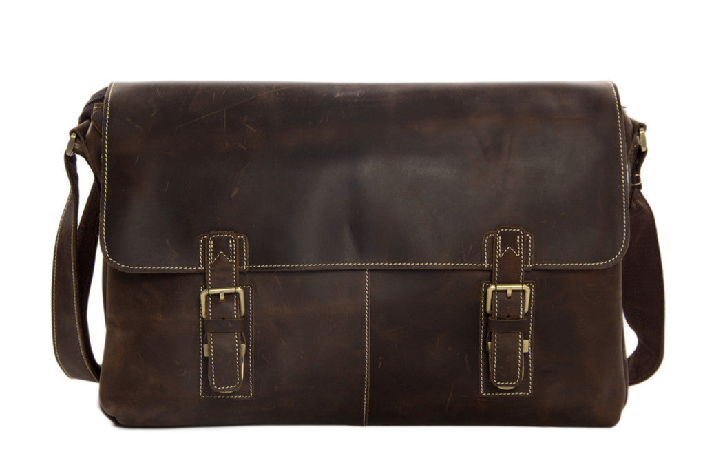 Men's Genuine Vintage Leather Messenger Shoulder Laptop Bag - Mens Leather Bags 6002LR