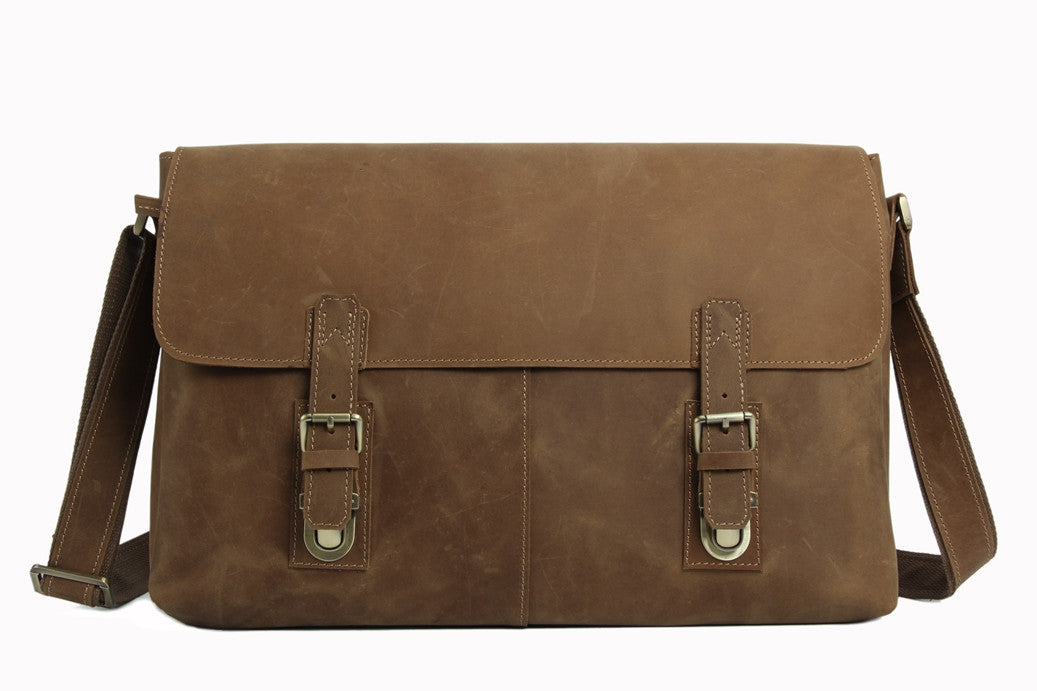 Men's Genuine Vintage Leather Messenger Shoulder Laptop Bag - Mens Leather Bags 6002LR