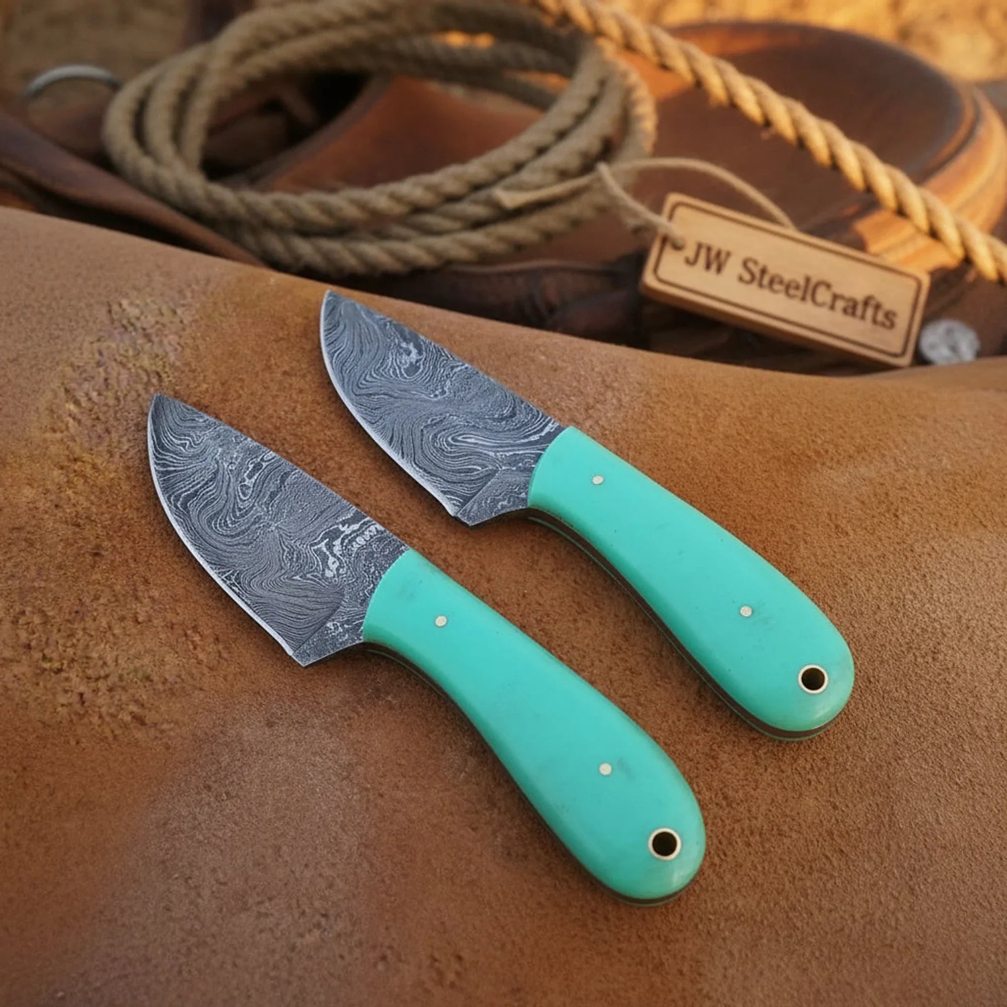 2 Piece Mark Cowboy Skinner Set with Turquoise Resin Handles