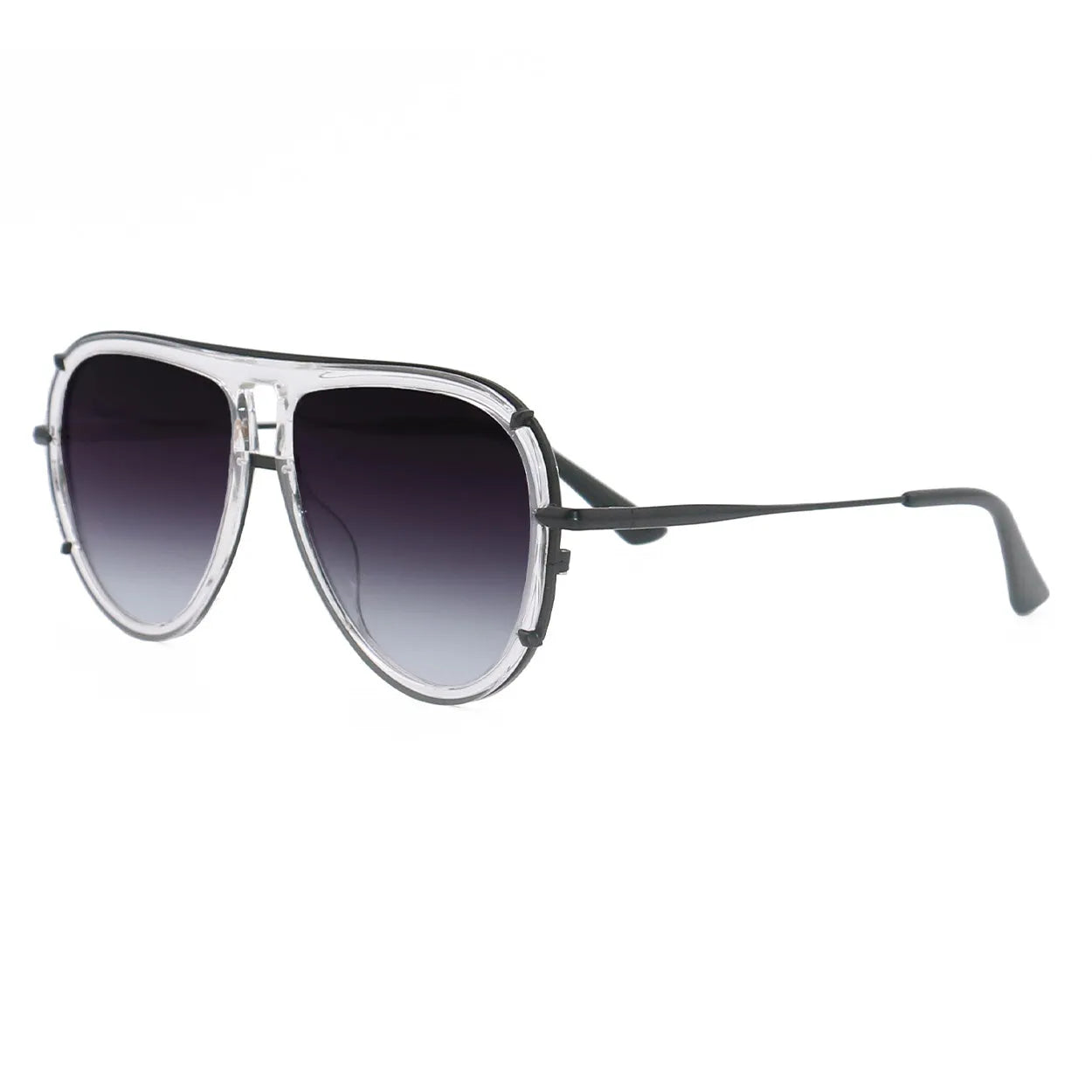 Ivy Luxe - Clear Black Tangle-Free Round Aviator Sunglasses
