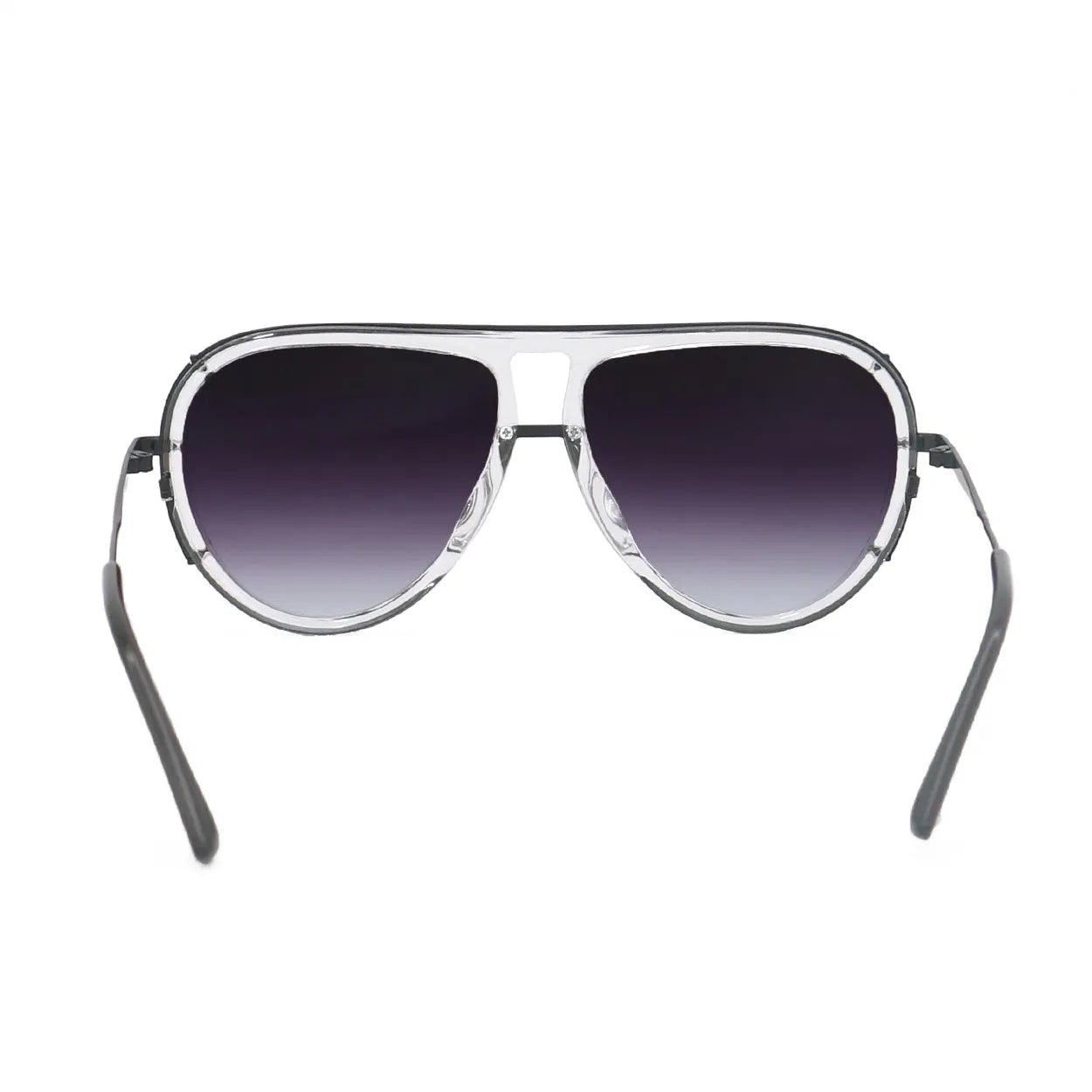 Ivy Luxe - Clear Black Tangle-Free Round Aviator Sunglasses