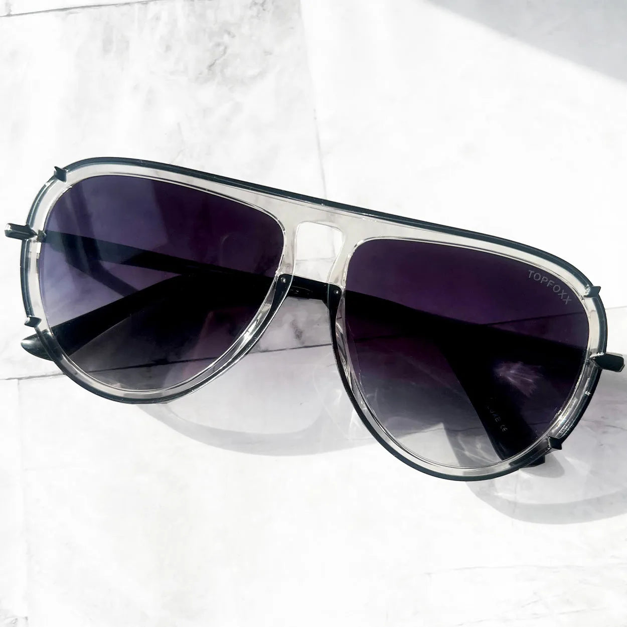 Ivy Luxe - Clear Black Tangle-Free Round Aviator Sunglasses