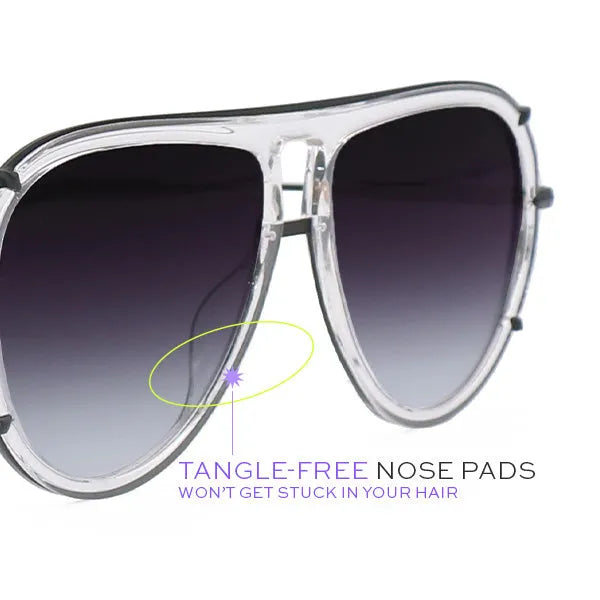 Ivy Luxe - Clear Black Tangle-Free Round Aviator Sunglasses