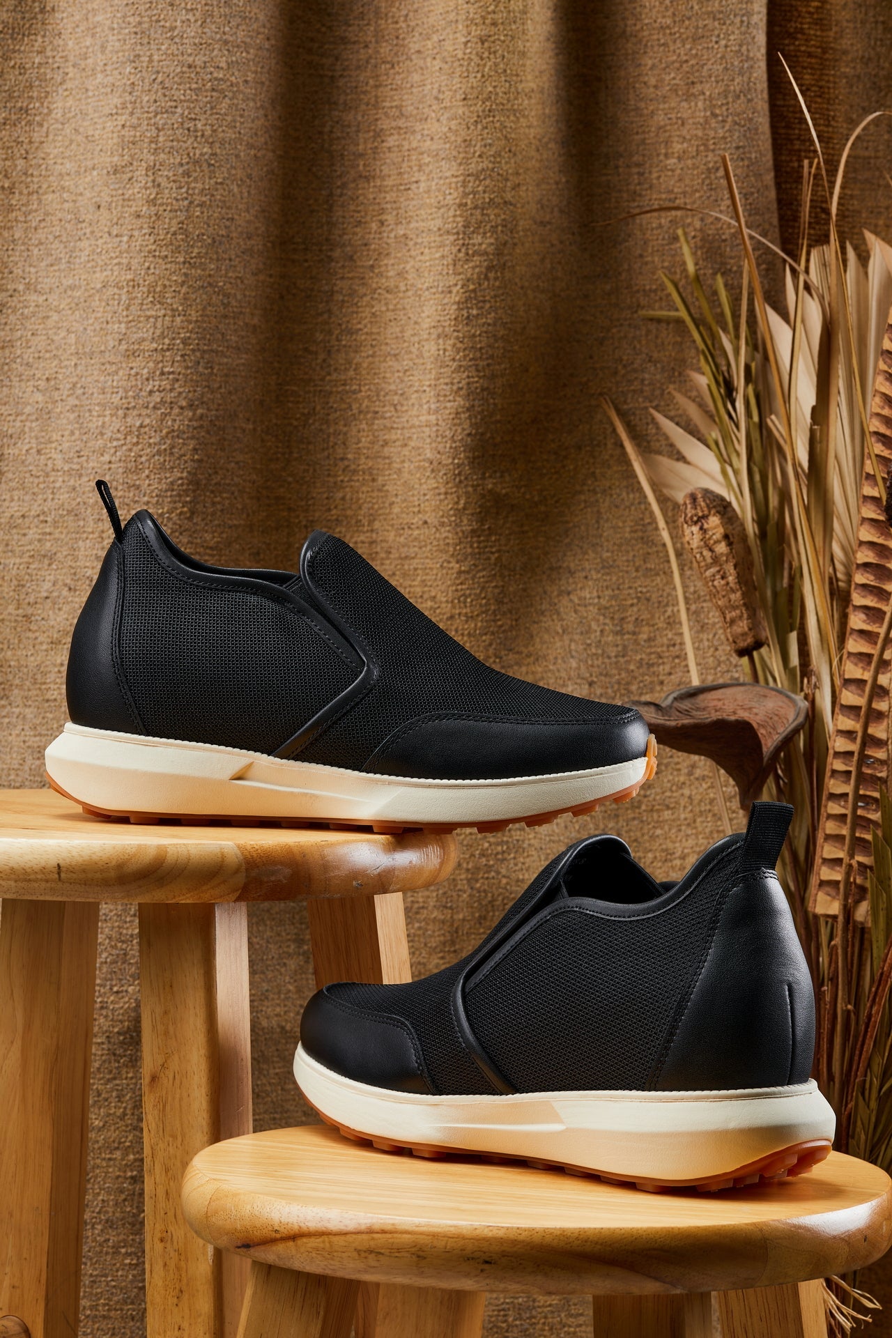 J1433 - 3.3 Inches Taller (Black) - Casual Chunky Sole Sneaker Men's Loafers